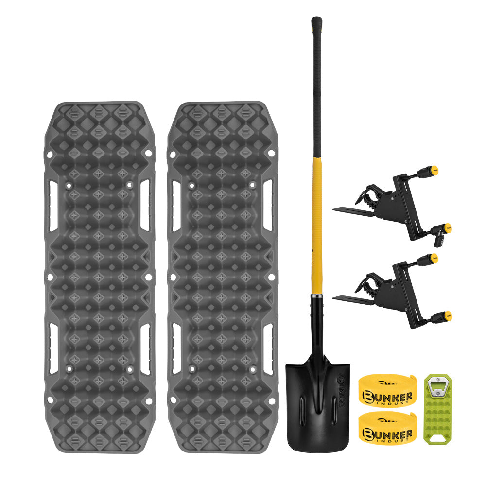 Bunker Indust Recovery Tracks Board Grey + Side Mounting Kit + Square Shovel