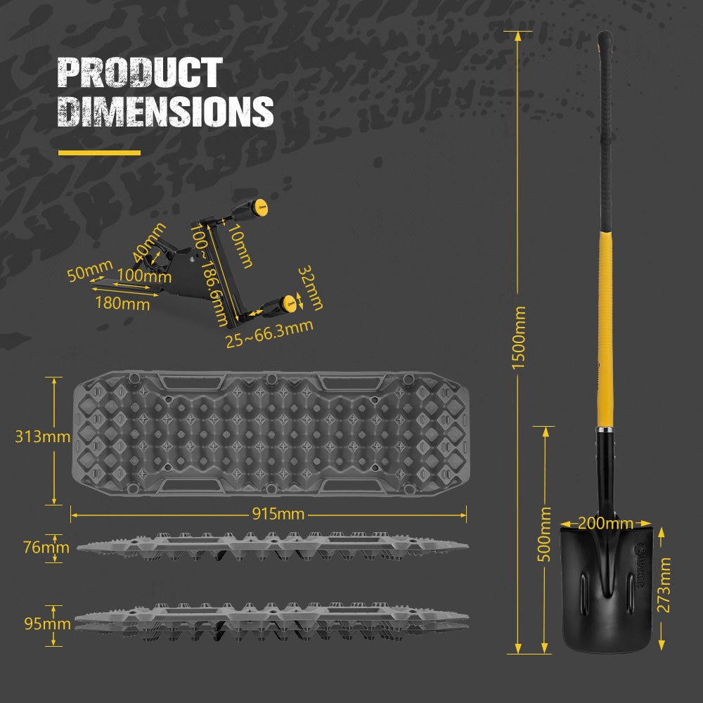 Bunker Indust Recovery Tracks Board Grey + Side Mounting Kit + Square Shovel