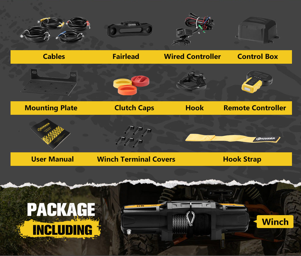 Bunker Indust 6000LBS/2722KGS Electric Winch 12V Synthetic Rope Wireless UTV ATV - Sunyee