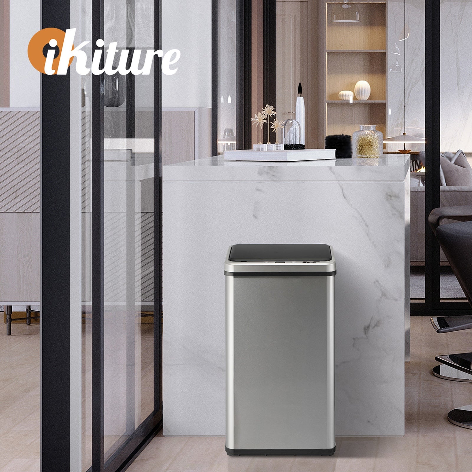 Oikiture 40L Motion Sensor Bin Automatic Rubbish Trash Can Kitchen Silver - Sunyee
