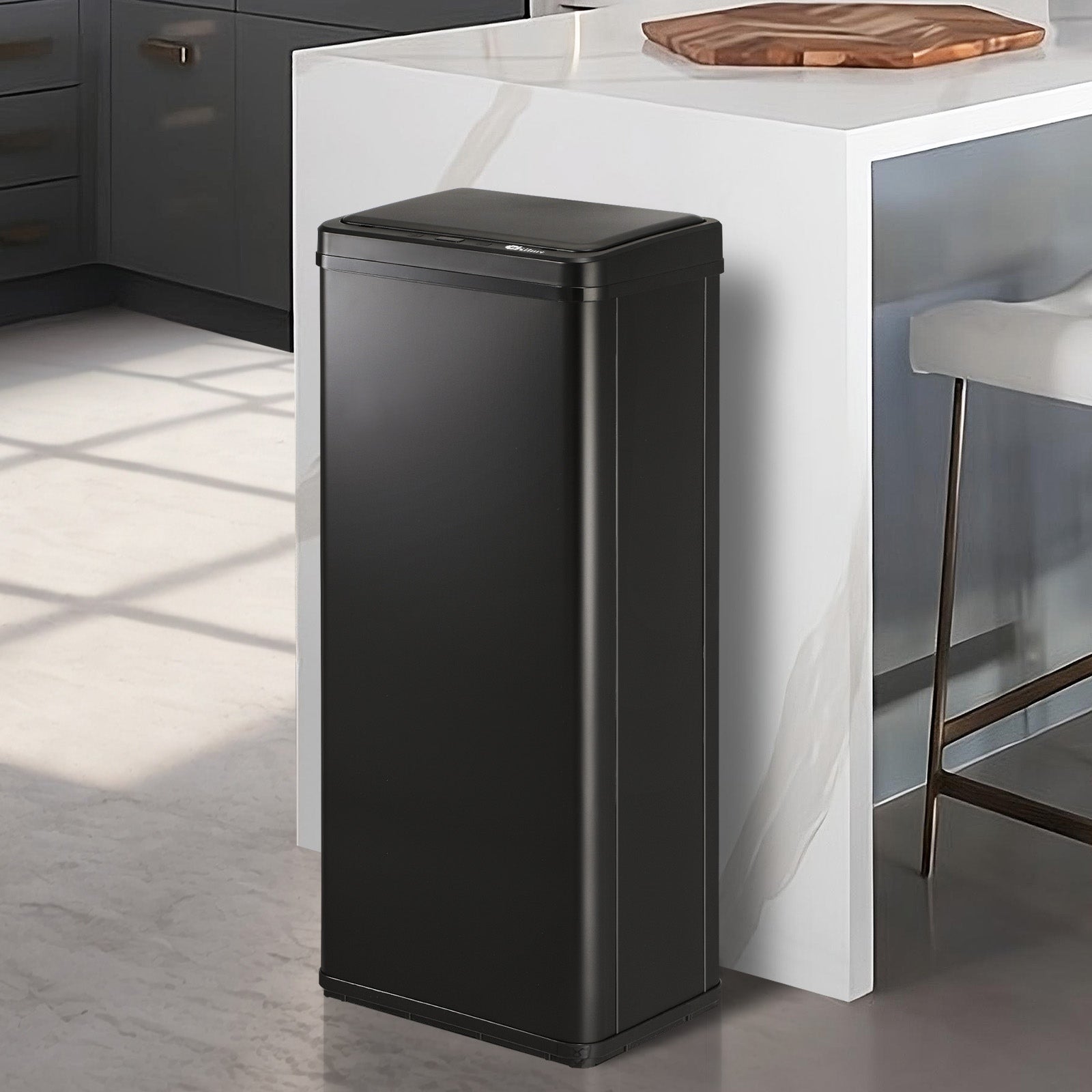 Oikiture 60L Motion Sensor Rubbish Bin Kitchen Waste Can Stainless Steel Black - Sunyee