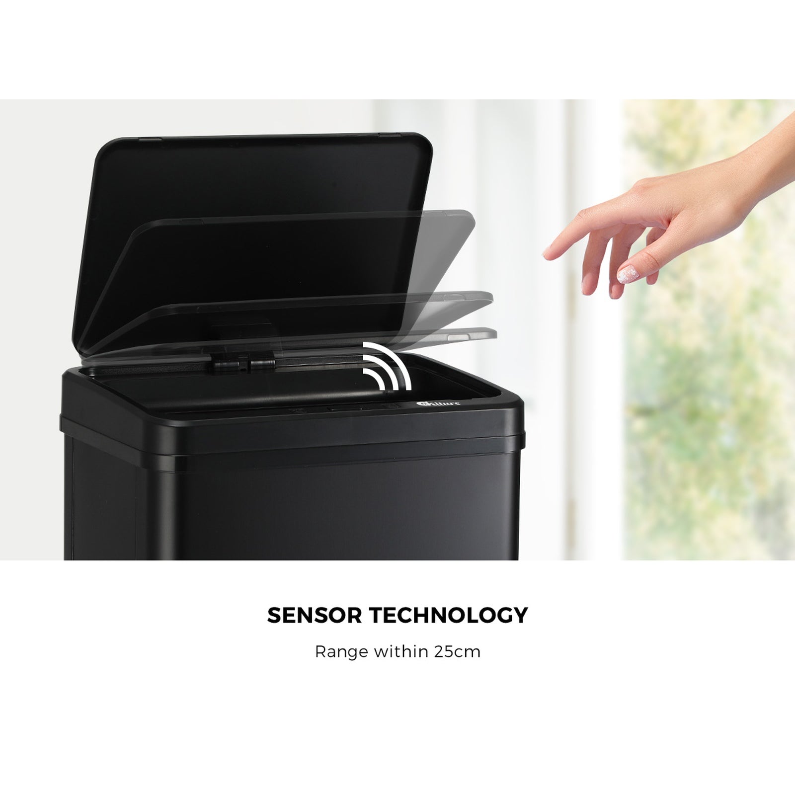 Oikiture 60L Motion Sensor Rubbish Bin Kitchen Waste Can Stainless Steel Black - Sunyee