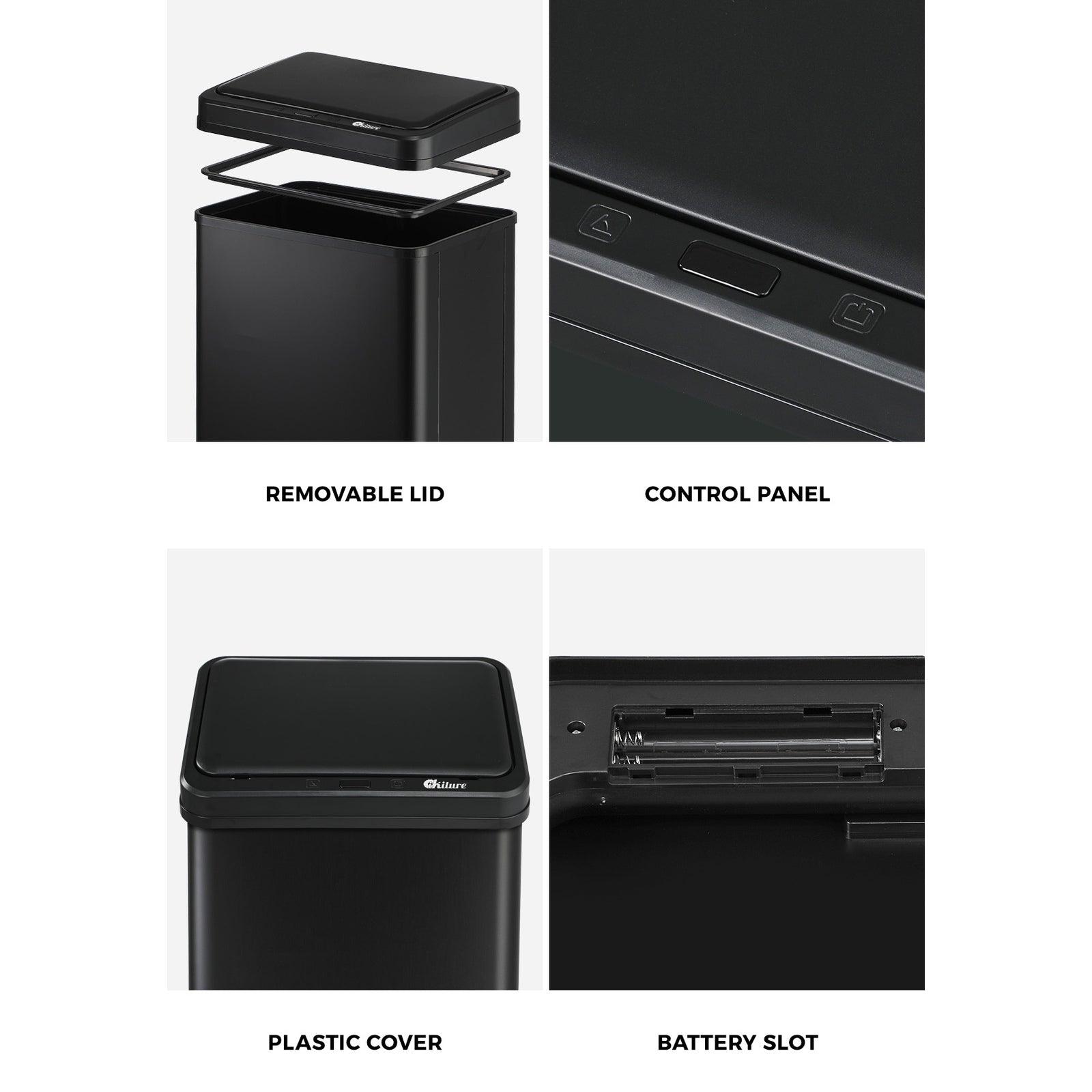 Oikiture 60L Motion Sensor Rubbish Bin Kitchen Waste Can Stainless Steel Black - Sunyee