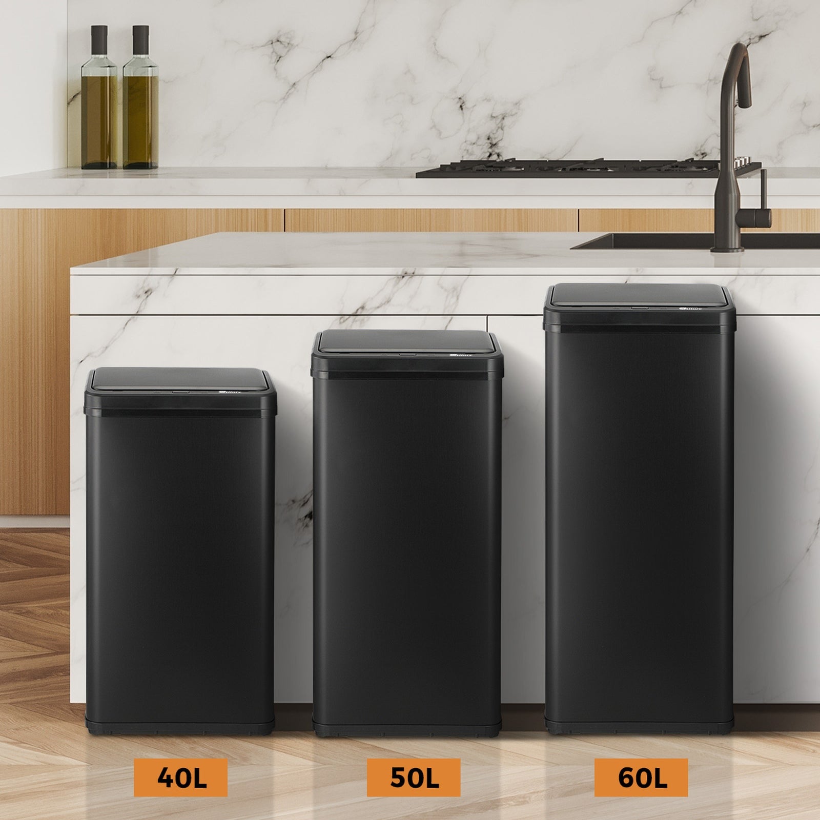 Oikiture 40/50/60L Motion Sensor Rubbish Bin Automatic Stainless Steel Trash Can - Sunyee