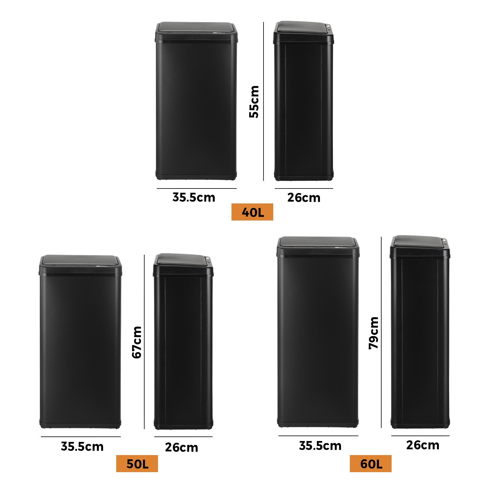 Oikiture 40/50/60L Motion Sensor Rubbish Bin Automatic Stainless Steel Trash Can - Sunyee