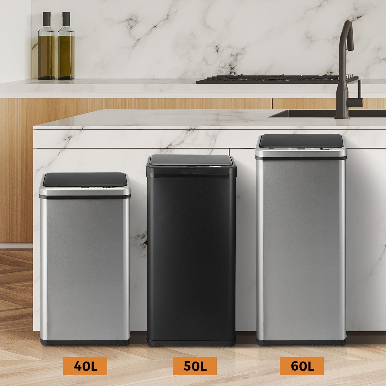 Oikiture Motion Sensor Bin Stainless Steel Automatic Kitchen Trash Can 40/50/60L - Sunyee