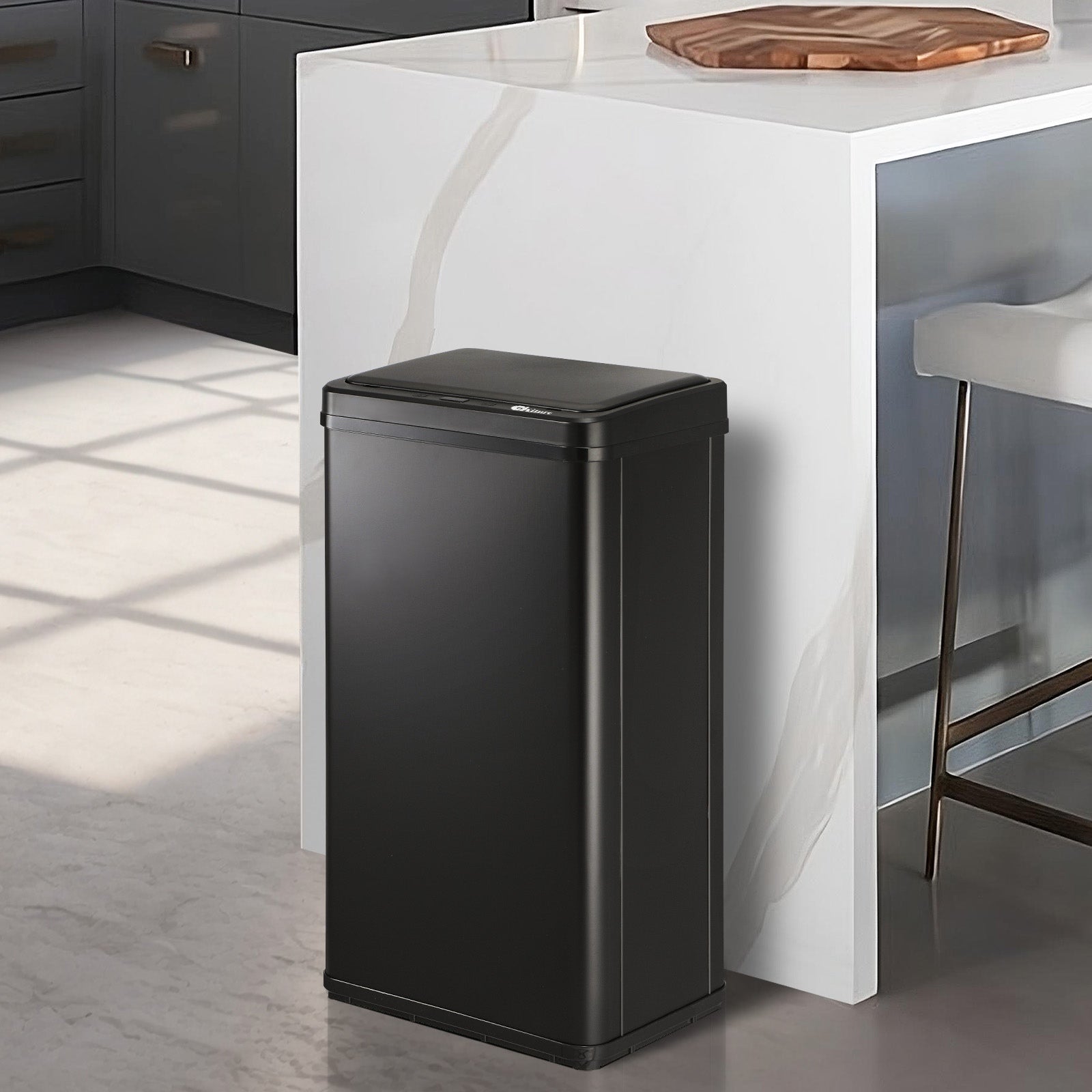 Oikiture 40L Motion Sensor Rubbish Bin Kitchen Waste Can Stainless Steel Black - Sunyee