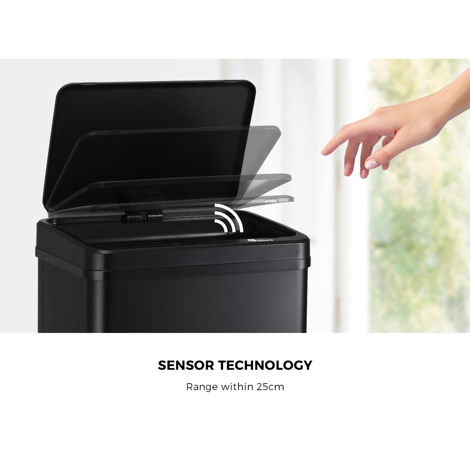 Oikiture 40L Motion Sensor Rubbish Bin Kitchen Waste Can Stainless Steel Black - Sunyee