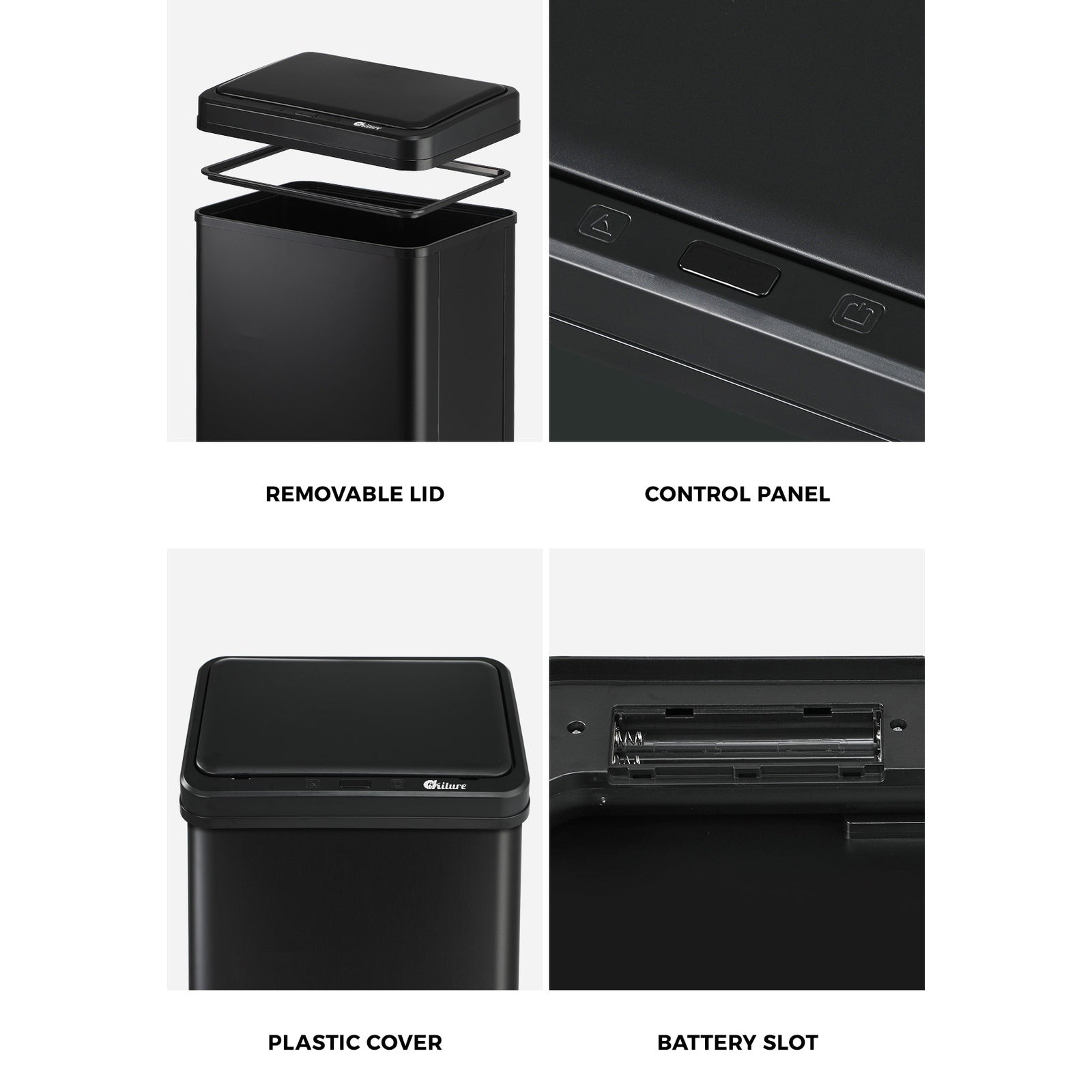 Oikiture 40L Motion Sensor Rubbish Bin Kitchen Waste Can Stainless Steel Black - Sunyee