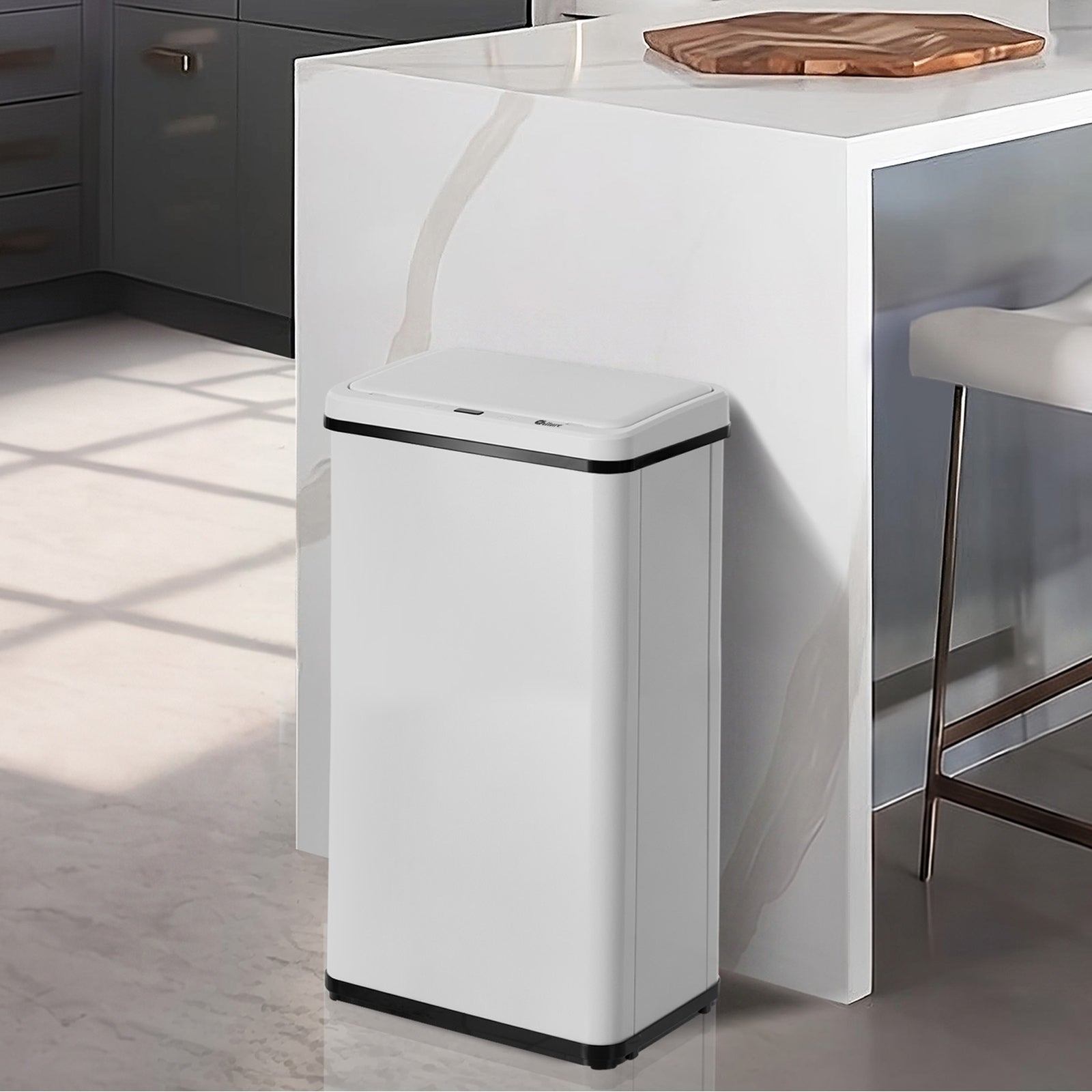 Oikiture 40L Motion Sensor Rubbish Bin Kitchen Waste Can Stainless Steel White