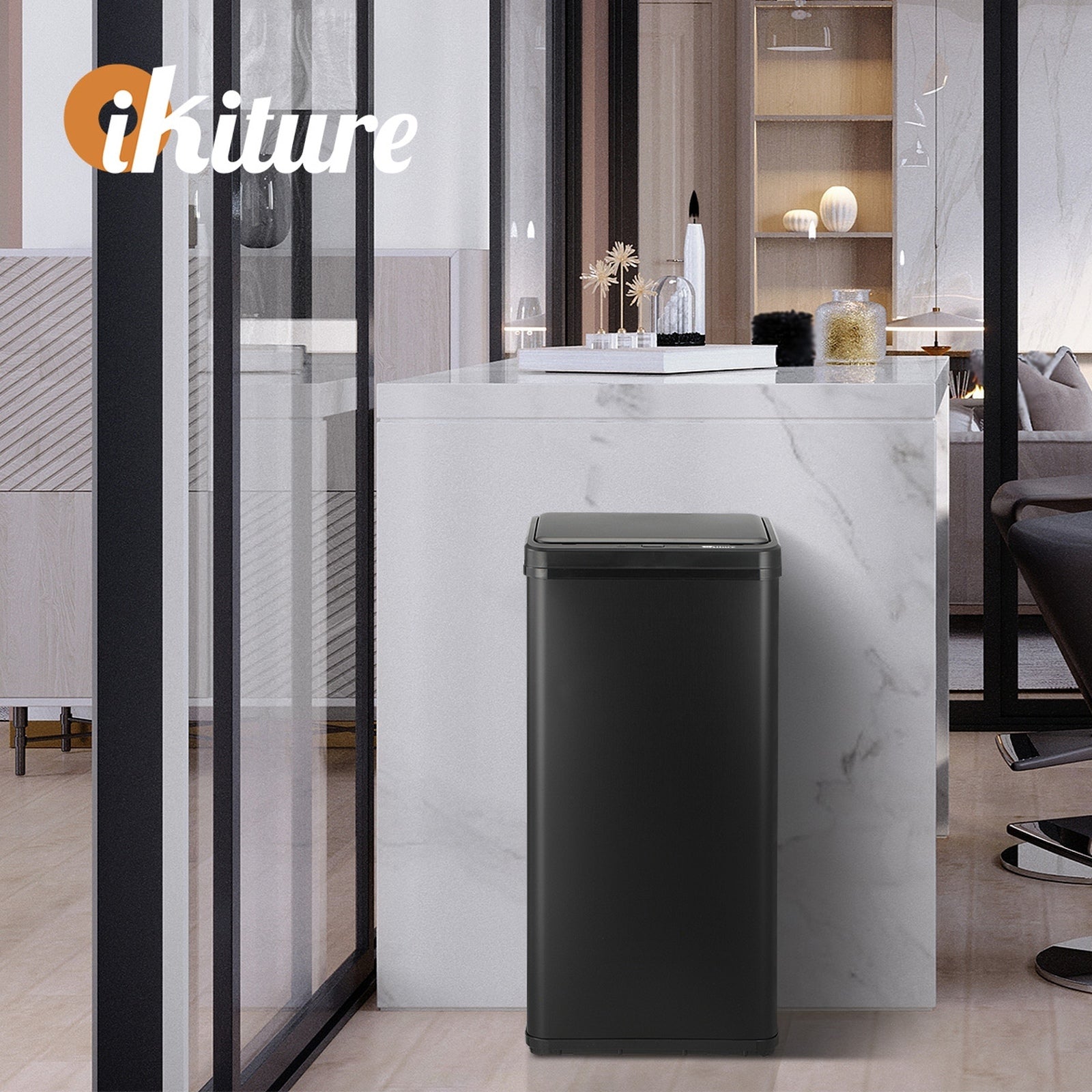 Oikiture 50L Motion Sensor Bin Automatic Rubbish Trash Can Kitchen Black - Sunyee