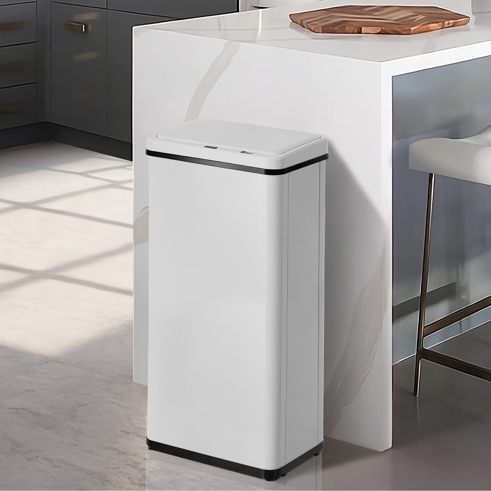 Oikiture 50L Motion Sensor Bin Automatic Rubbish Trash Can Kitchen White