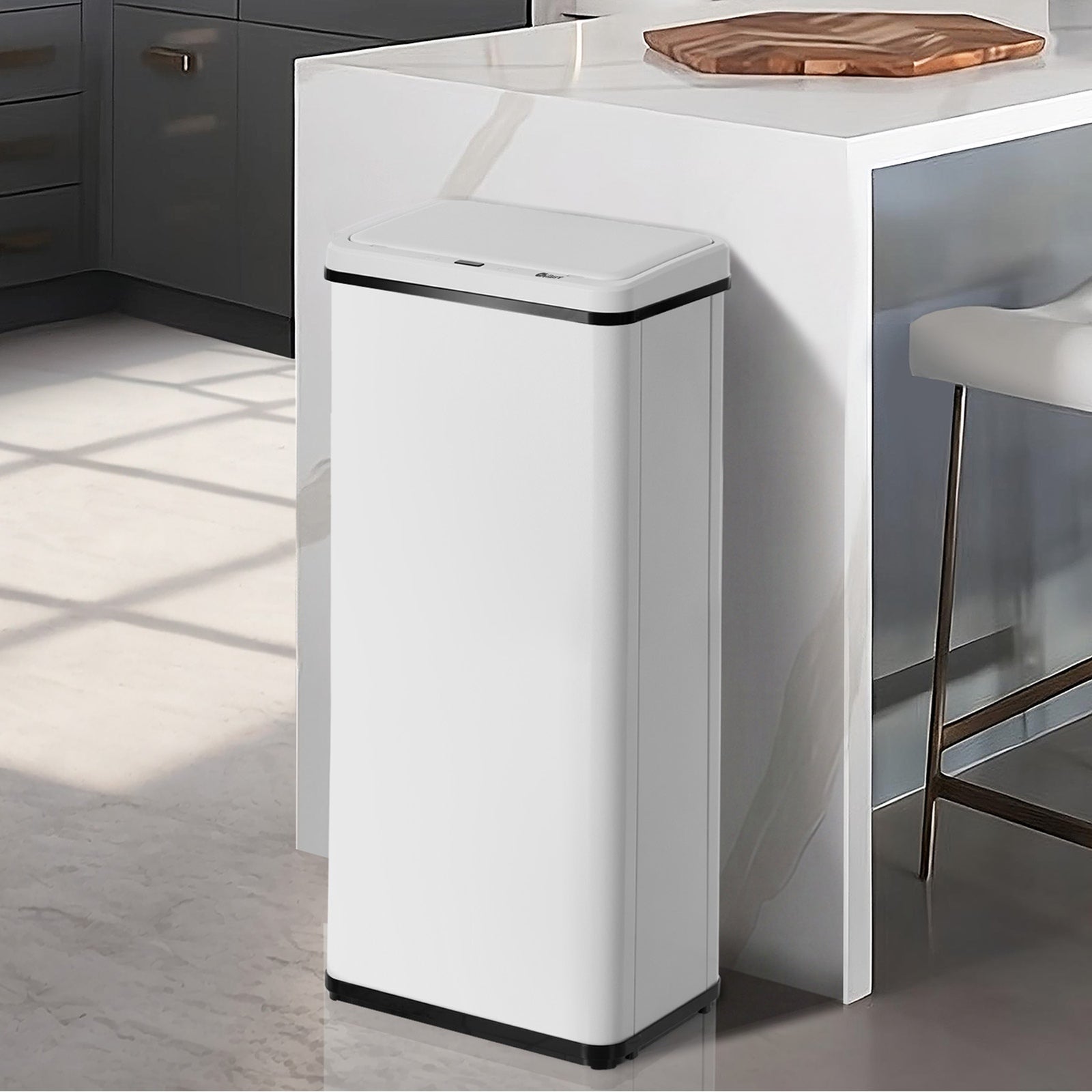 Oikiture 60L Motion Sensor Rubbish Bin Kitchen Waste Can Stainless Steel White