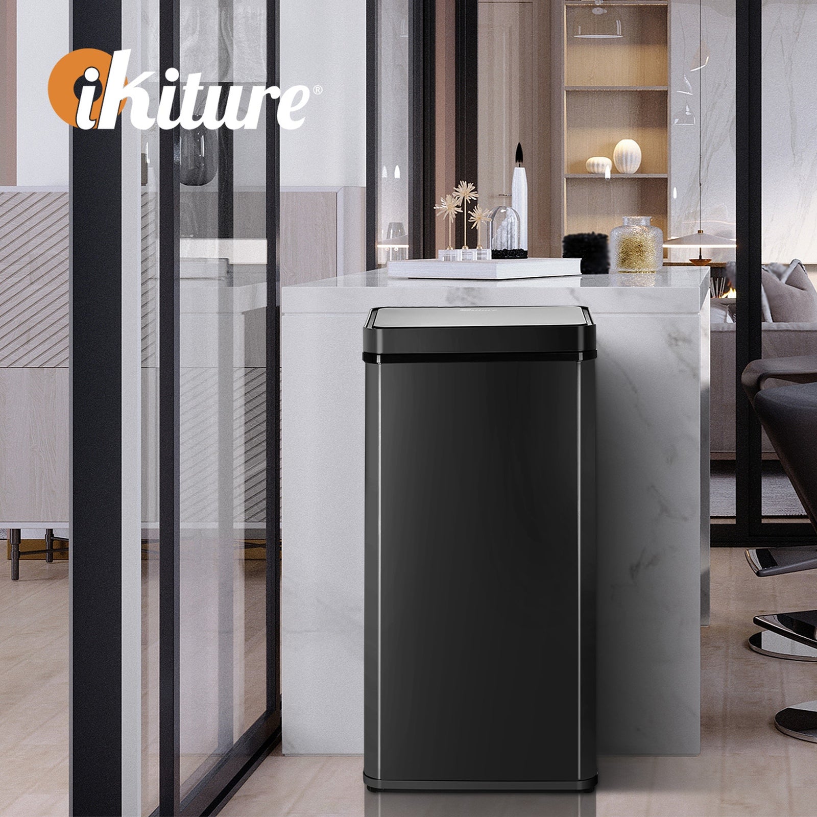 Oikiture 75L Motion Sensor Bin Automatic Rubbish Trash Can Kitchen Black - Sunyee