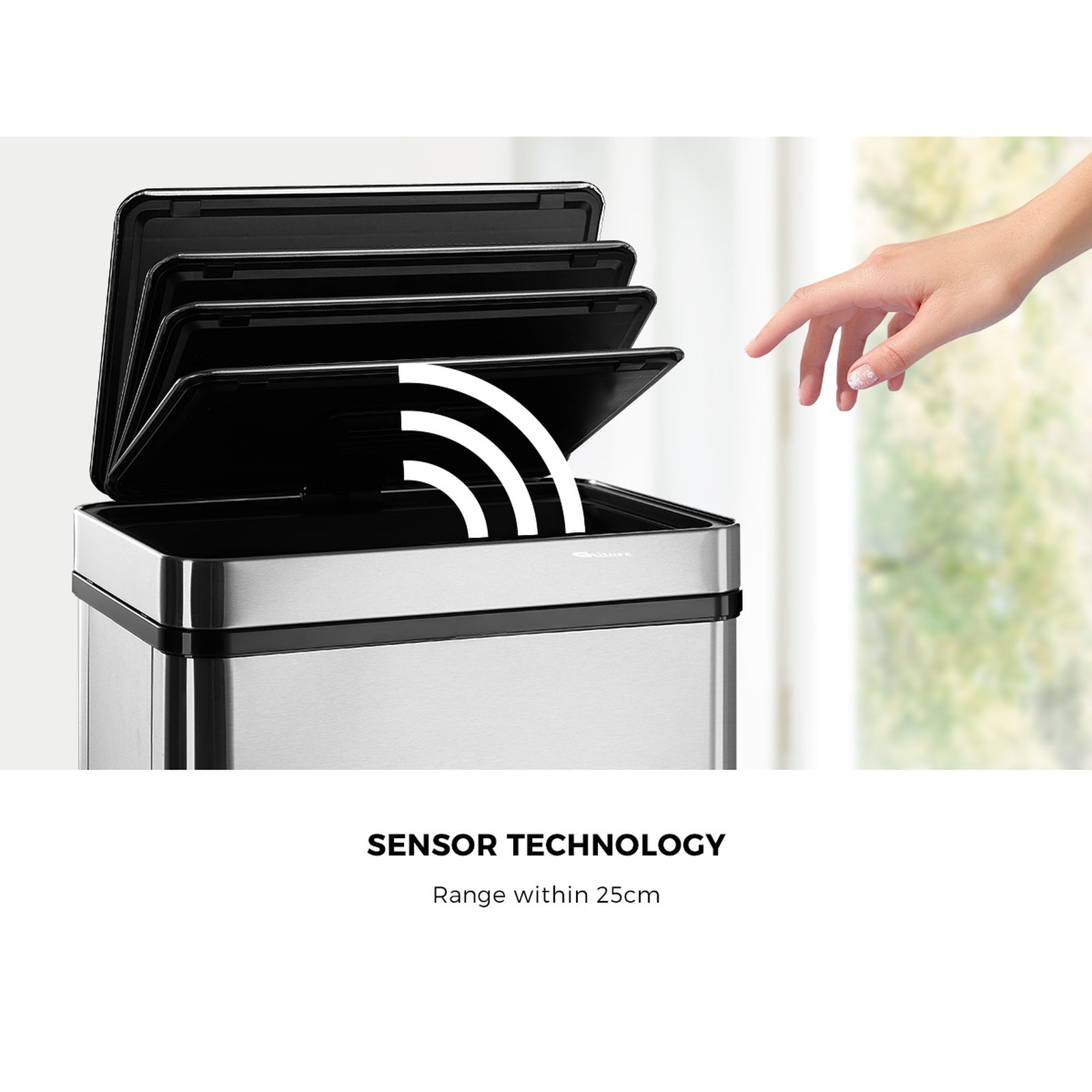 Oikiture 75L Motion Sensor Bin Automatic Rubbish Trash Can Kitchen Silver - Sunyee