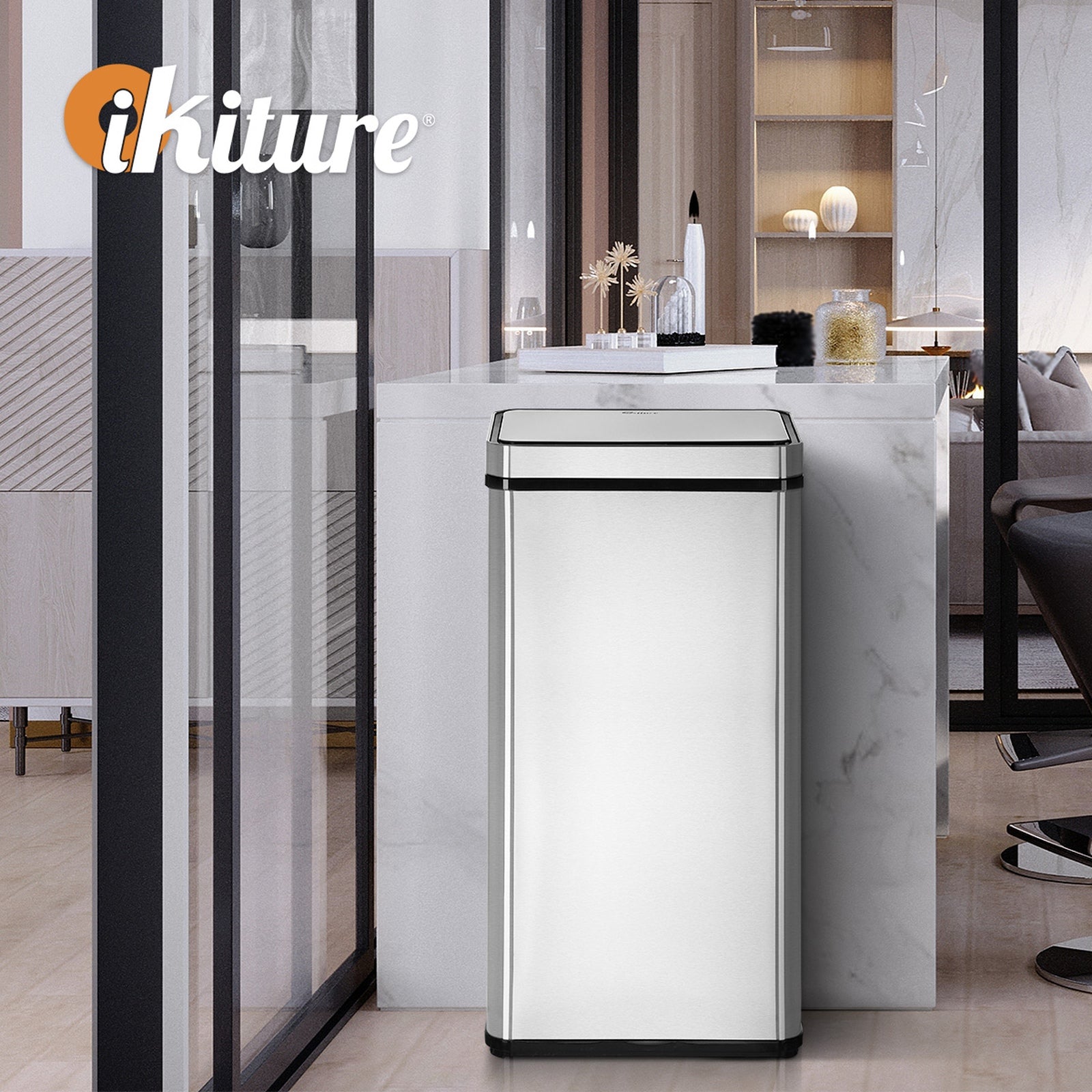Oikiture 75L Motion Sensor Bin Automatic Rubbish Trash Can Kitchen Silver - Sunyee
