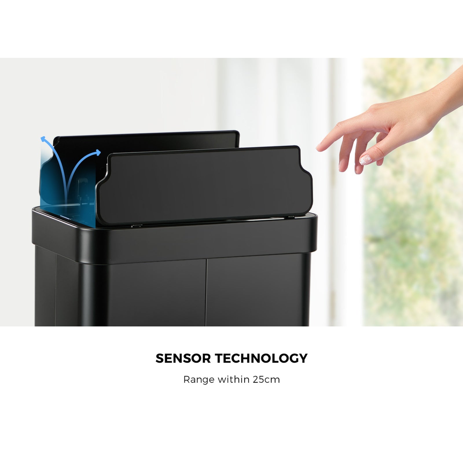 Oikiture 75L Motion Sensor Bin Stainless Steel Automatic Rubbish Trash Can Black - Sunyee