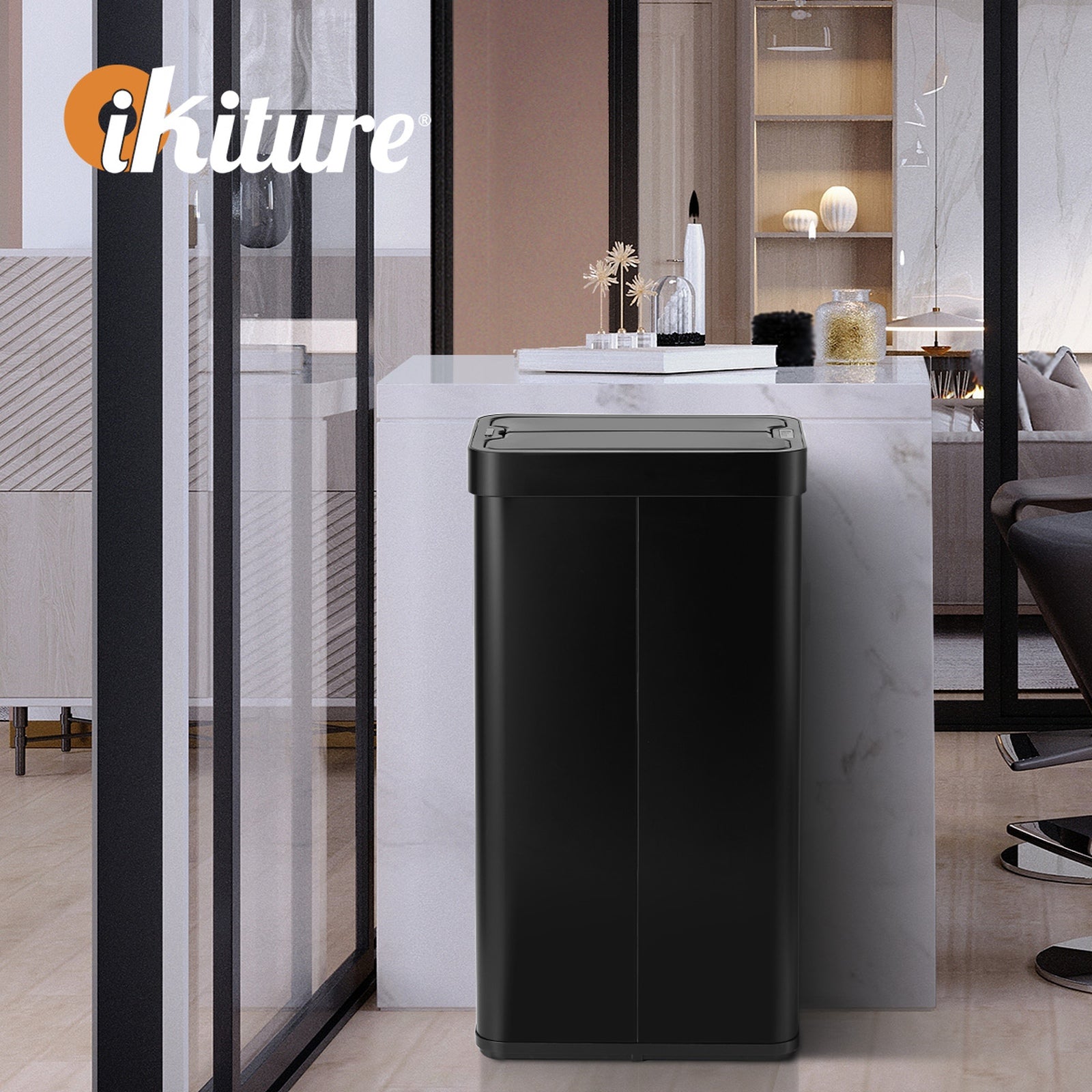 Oikiture 75L Motion Sensor Bin Stainless Steel Automatic Rubbish Trash Can Black - Sunyee