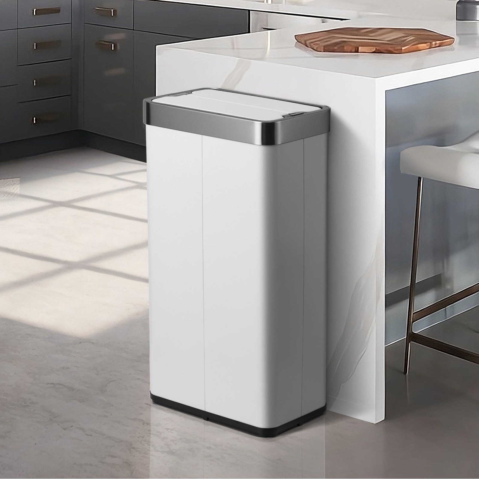 Oikiture 75L Motion Sensor Bin Stainless Steel Automatic Rubbish Trash Can White - Sunyee