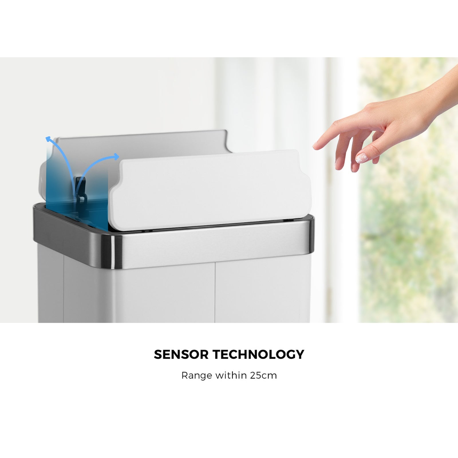 Oikiture 75L Motion Sensor Bin Stainless Steel Automatic Rubbish Trash Can White - Sunyee