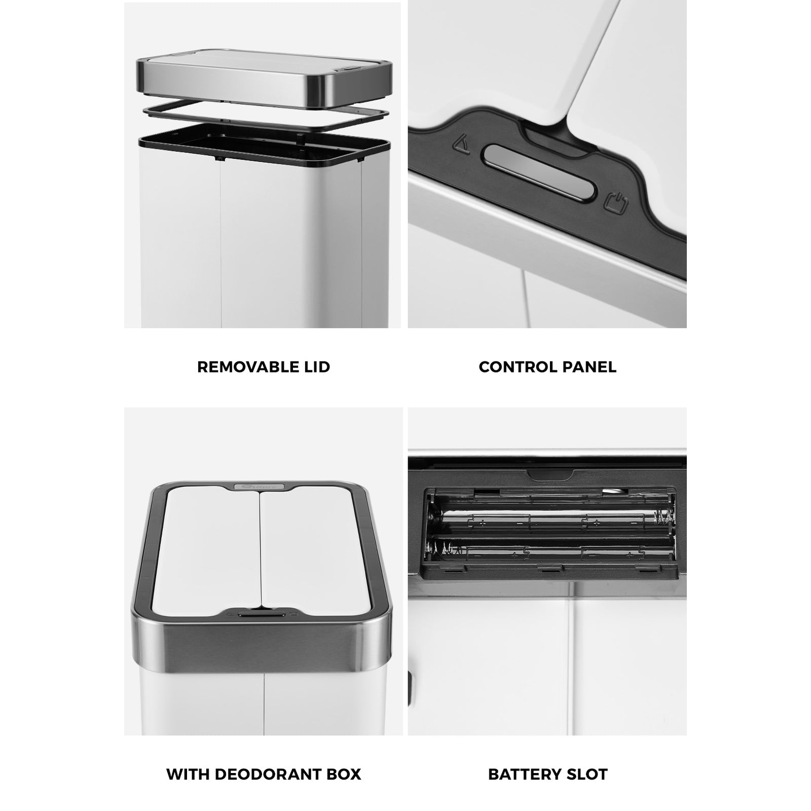 Oikiture 75L Motion Sensor Bin Stainless Steel Automatic Rubbish Trash Can White - Sunyee