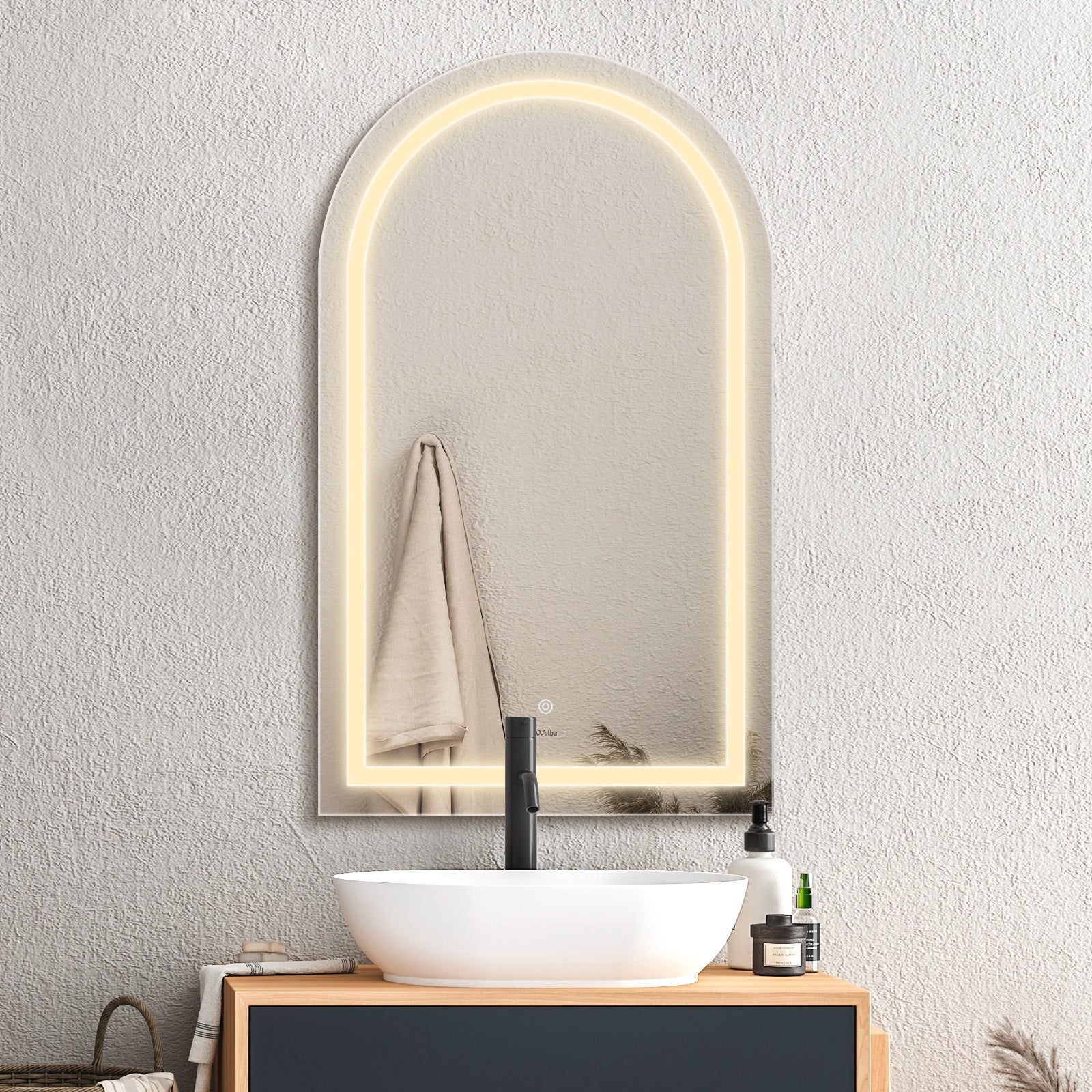 Welba LED Arched Bathroom Mirror Anti-fog Smart Makeup Wall Mirrors 100x60cm - Sunyee