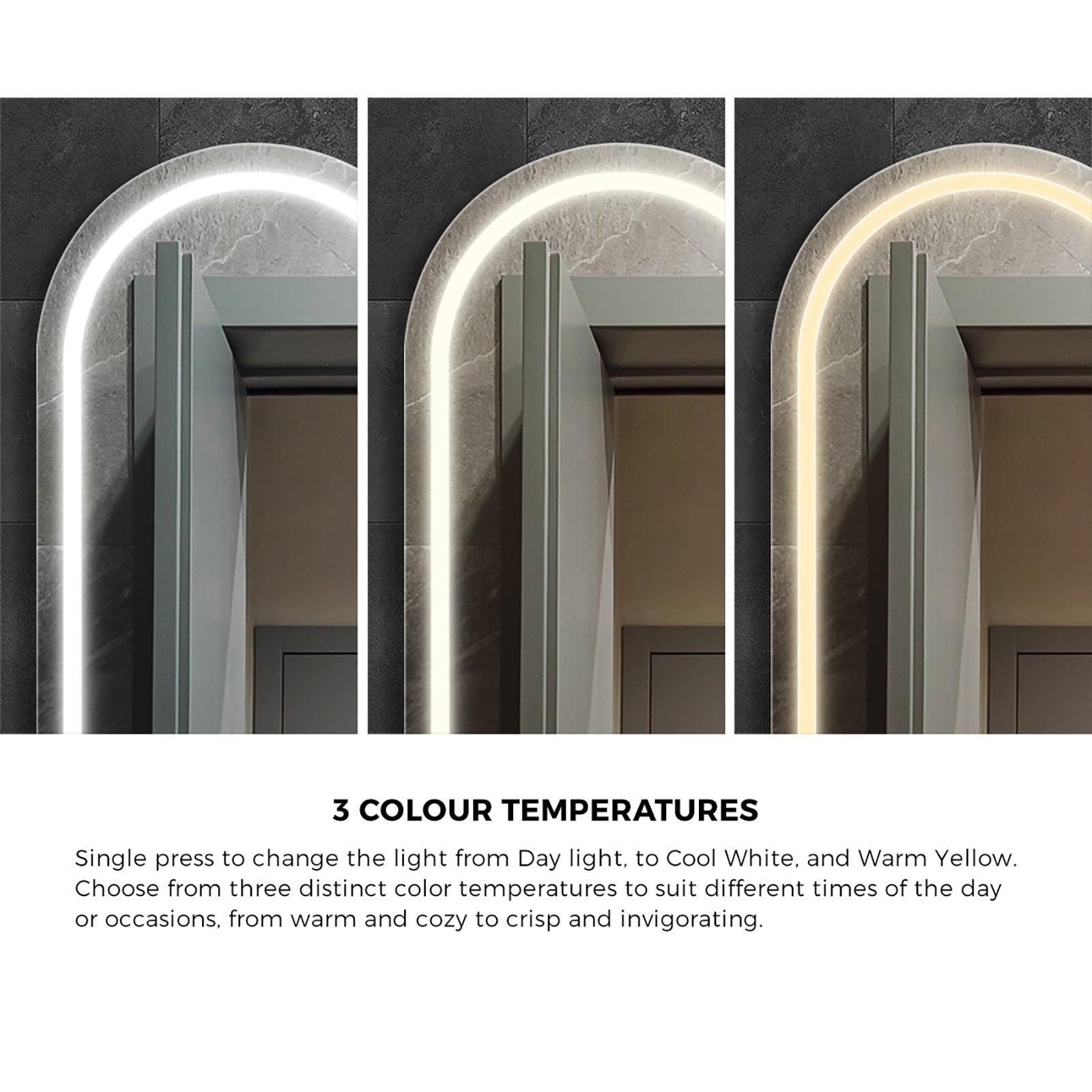 Welba LED Arched Bathroom Mirror Anti-fog Smart Makeup Wall Mirrors 100x60cm - Sunyee