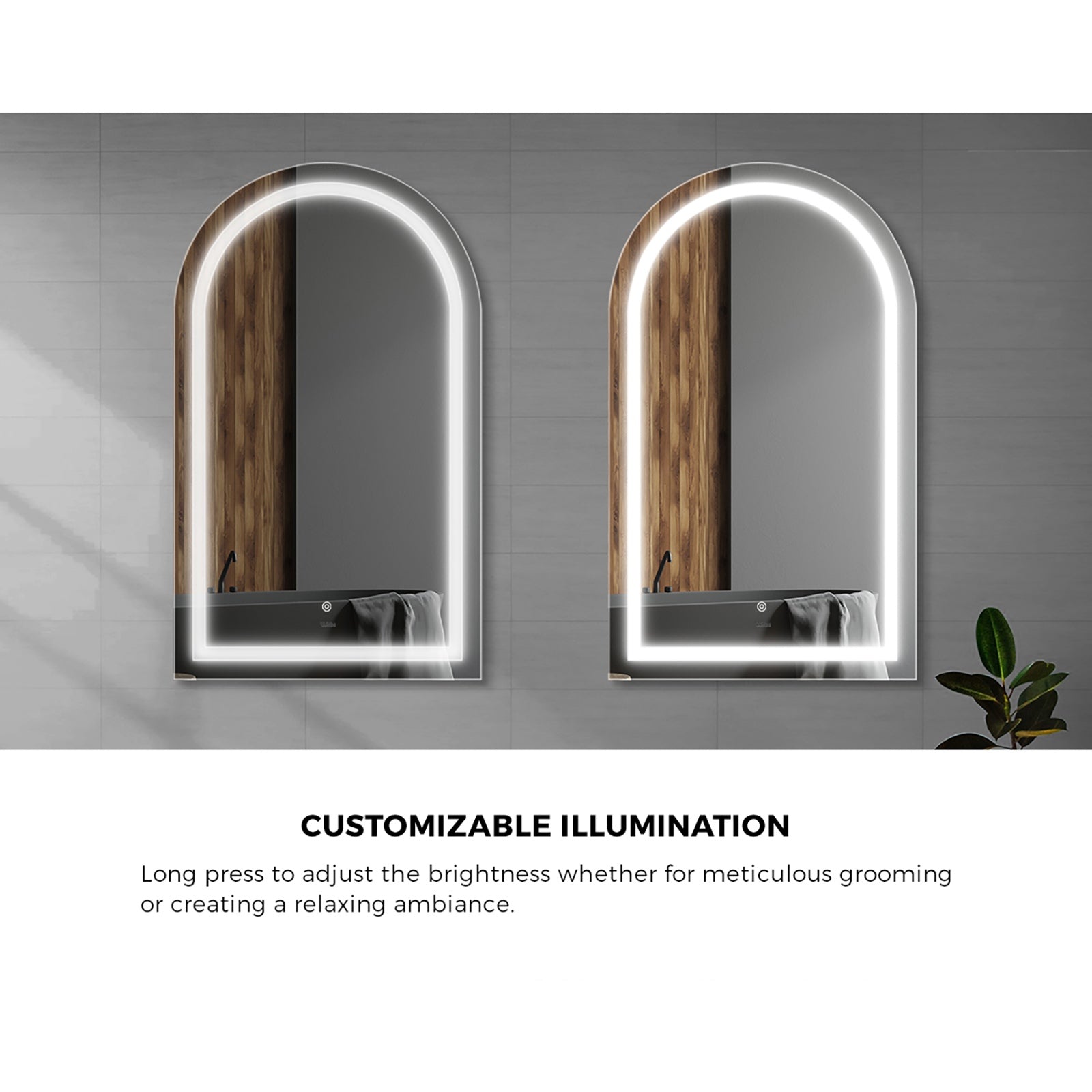 Welba LED Arched Bathroom Mirror Anti-fog Smart Makeup Wall Mirrors 100x60cm - Sunyee