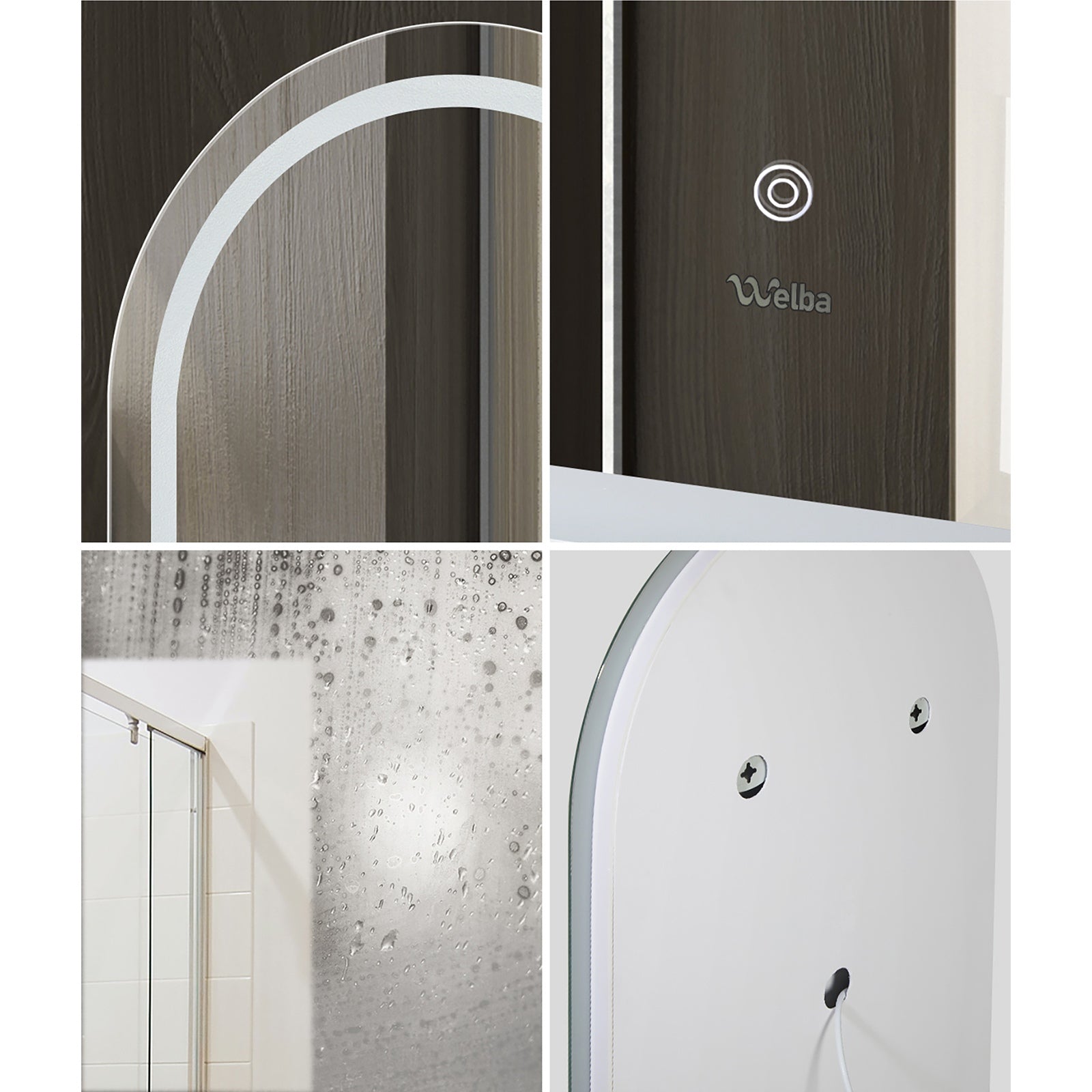 Welba LED Arched Bathroom Mirror Anti-fog Smart Makeup Wall Mirrors 100x60cm - Sunyee