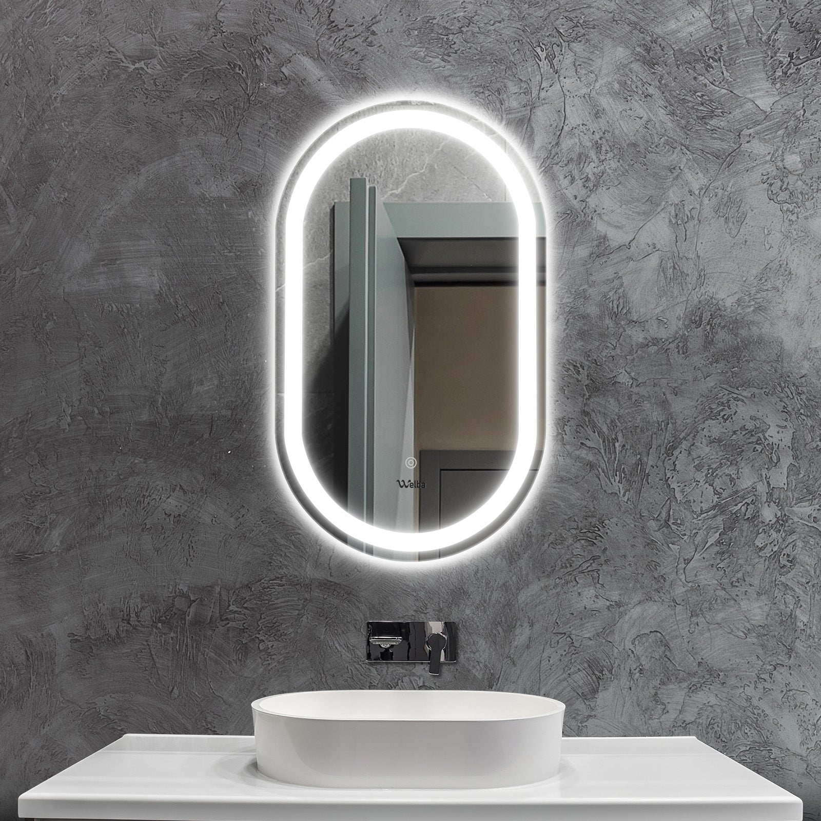 Welba LED Oval Bathroom Mirror Anti-fog Smart Makeup Wall Mirrors Vanity 75x50cm - Sunyee