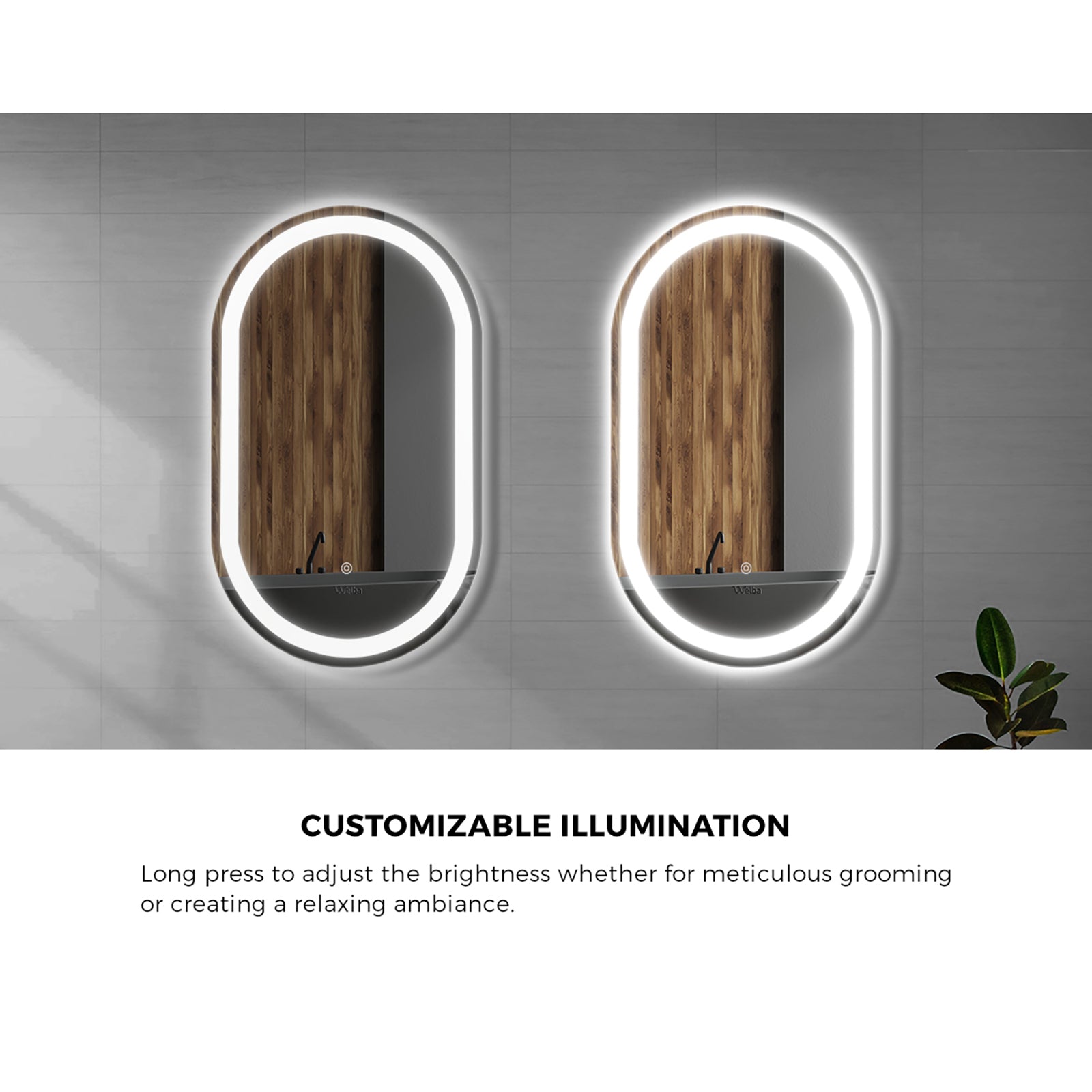 Welba LED Oval Bathroom Mirror Anti-fog Smart Makeup Wall Mirrors Vanity 75x50cm - Sunyee