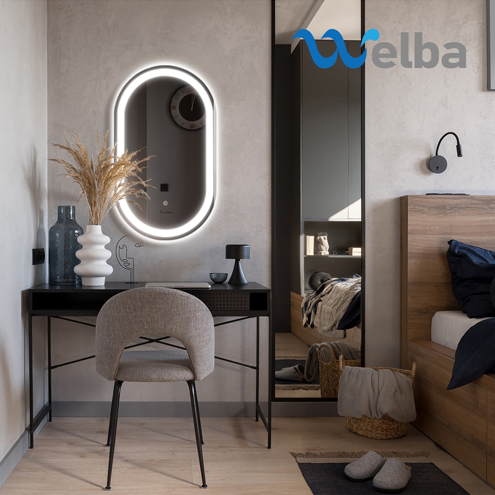 Welba LED Oval Bathroom Mirror Anti-fog Smart Makeup Wall Mirrors Vanity 75x50cm - Sunyee