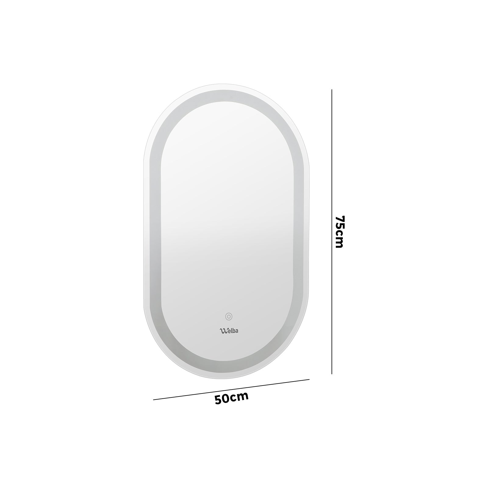 Welba LED Oval Bathroom Mirror Anti-fog Smart Makeup Wall Mirrors Vanity 75x50cm - Sunyee