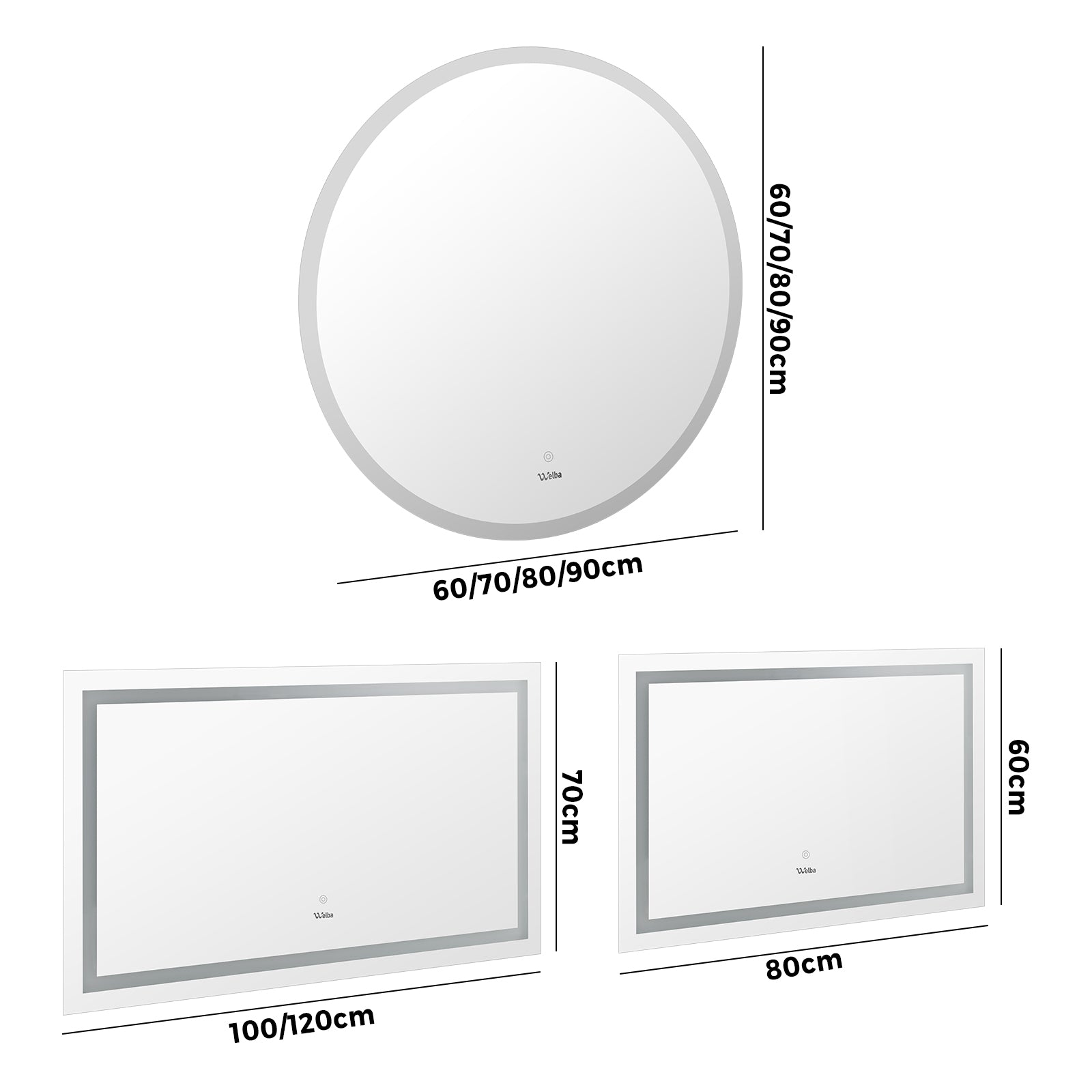 Welba LED Bathroom Mirror Anti-fog Makeup Wall Mirrors Round/Oval/Rectangle - Sunyee