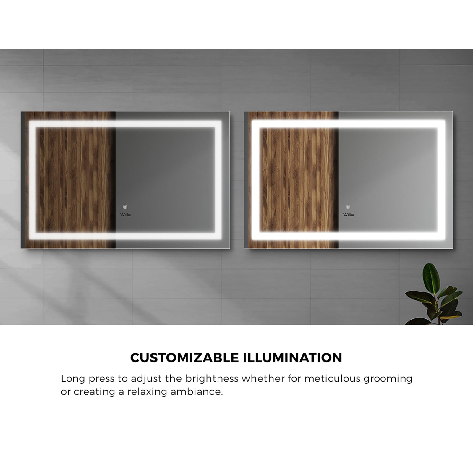 Welba LED Rectangle Bathroom Mirror Anti-fog Smart Makeup Wall Mirrors Decor - Sunyee