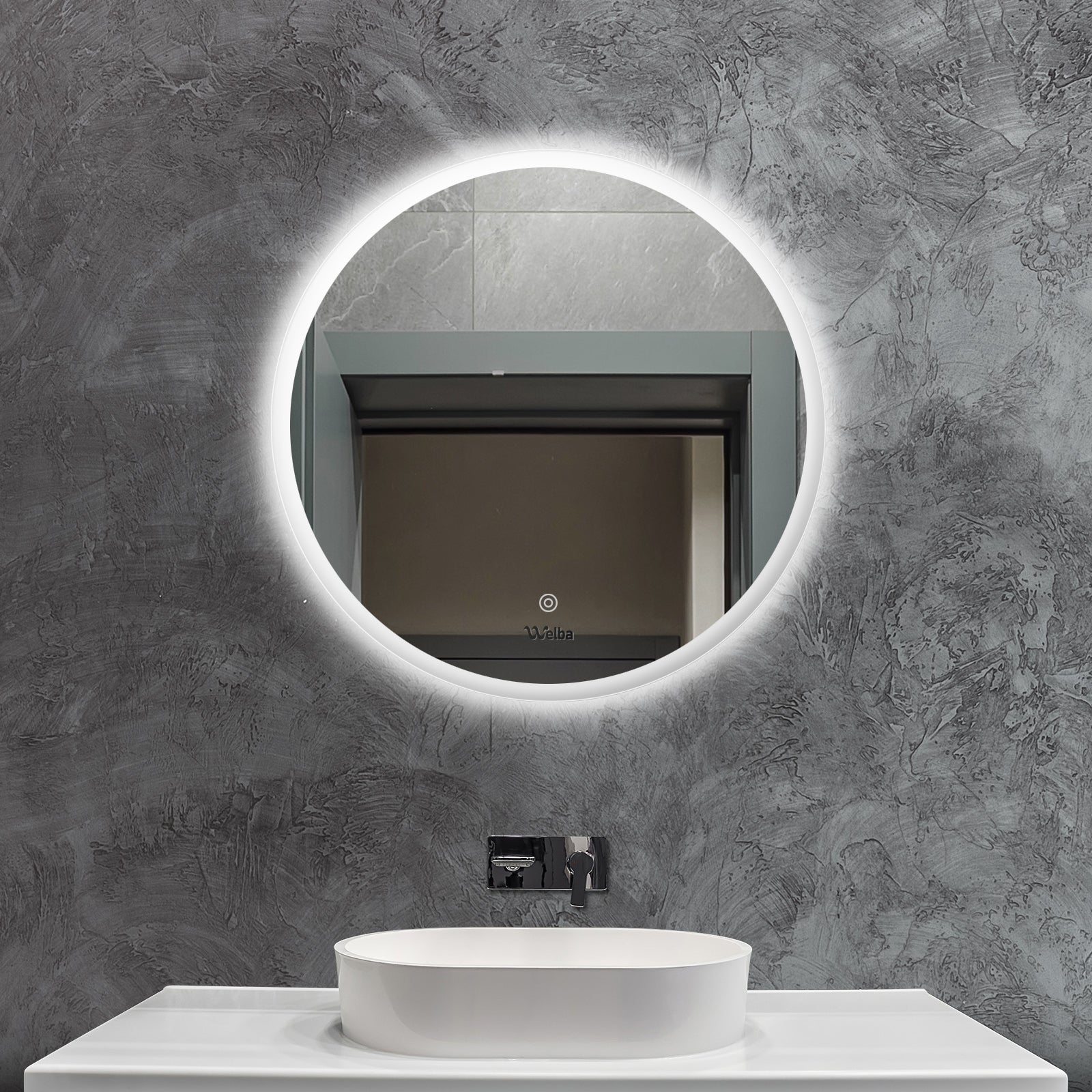 Welba LED Round Bathroom Mirror Anti-fog Smart Makeup Wall Mirrors 60/70/80/90cm - Sunyee