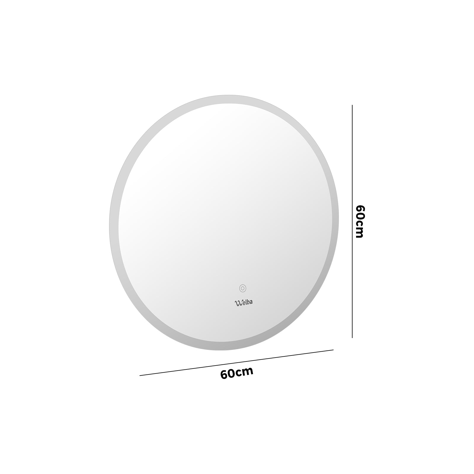 Welba 60cm LED Round Bathroom Mirror Makeup Anti-fog Smart Mirrors Light Decor - Sunyee
