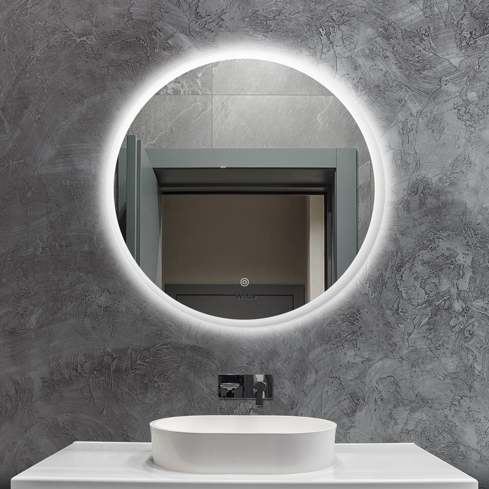 Welba 70cm LED Round Bathroom Mirror Anti-fog Smart Vanity Makeup Wall Mirrors - Sunyee