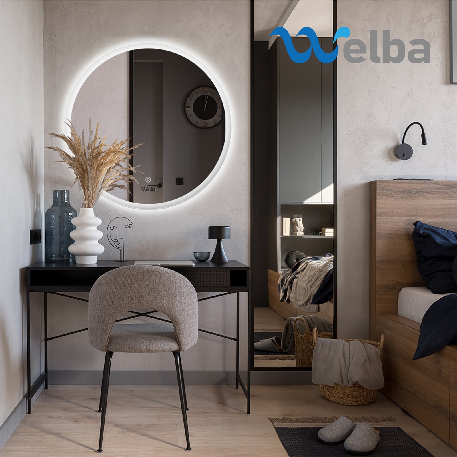 Welba 70cm LED Round Bathroom Mirror Anti-fog Smart Vanity Makeup Wall Mirrors - Sunyee