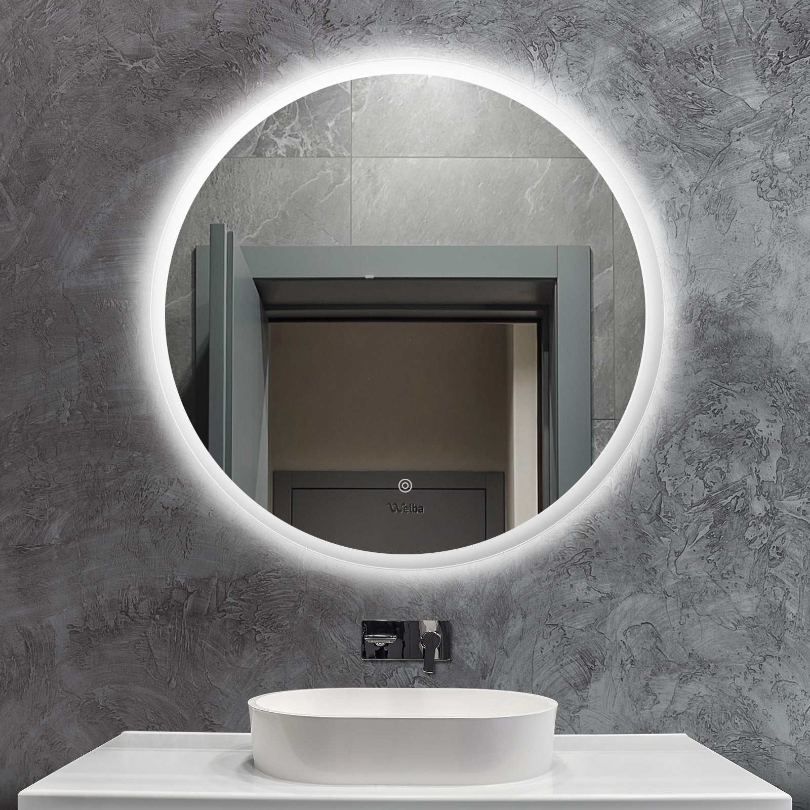 Welba 80cm LED Round Bathroom Mirror Anti-fog Makeup Wall Mirrors with Light - Sunyee