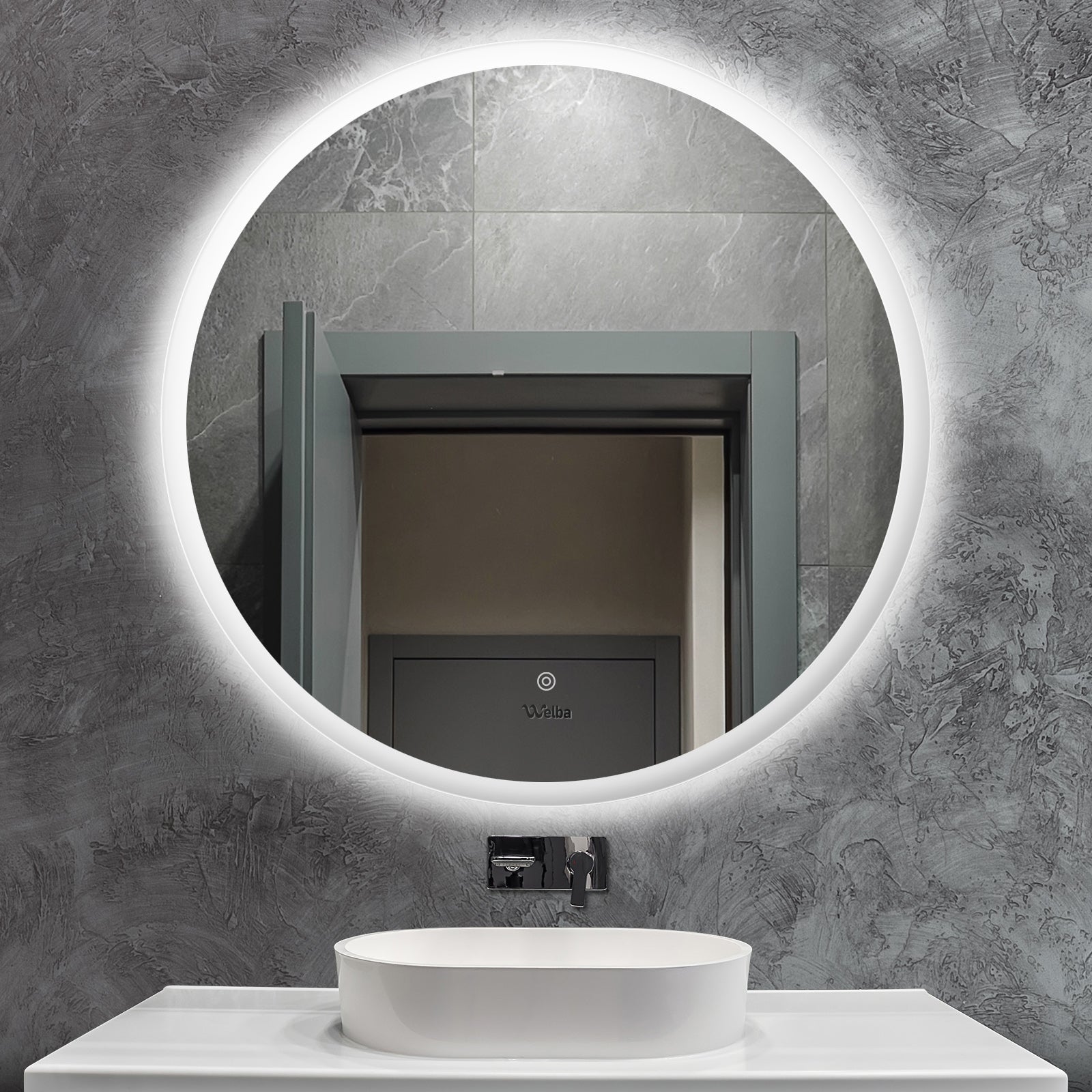 Welba 90cm LED Round Bathroom Mirror Anti-fog Large Makeup Wall Mirrors Vanity - Sunyee