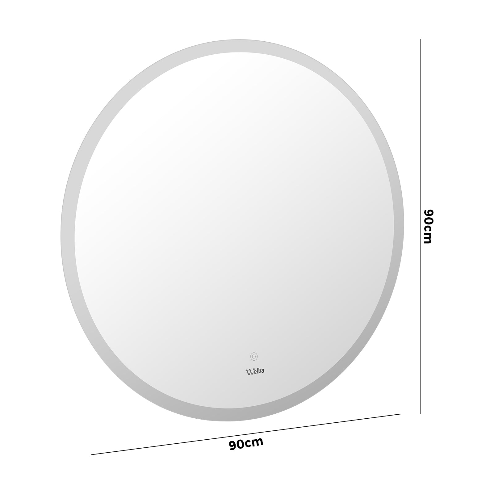 Welba 90cm LED Round Bathroom Mirror Anti-fog Large Makeup Wall Mirrors Vanity - Sunyee