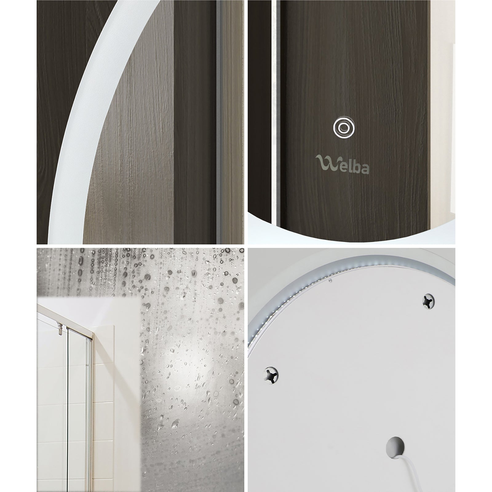 Welba LED Round Bathroom Mirror Anti-fog Smart Makeup Wall Mirrors 60/70/80/90cm - Sunyee