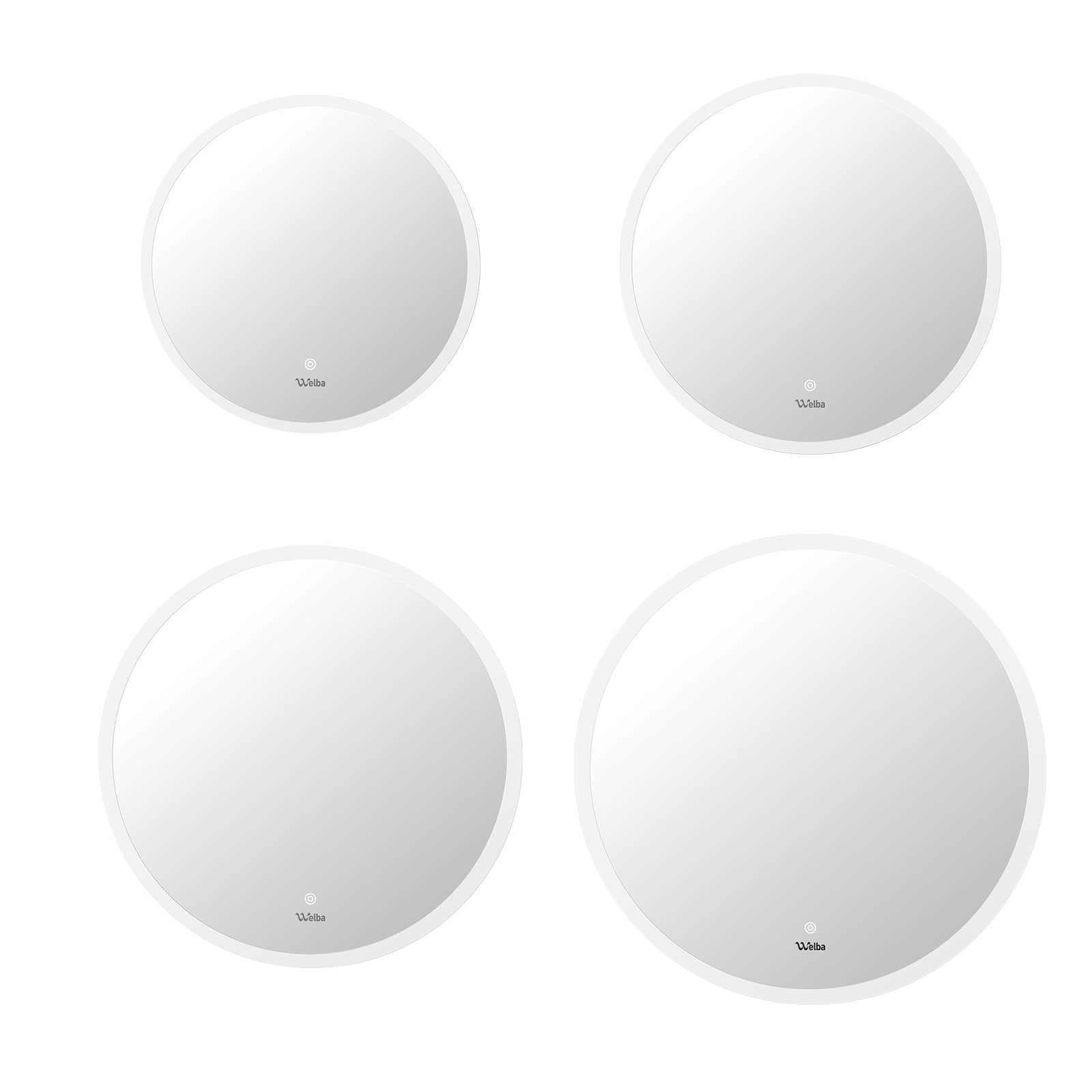 Welba LED Round Bathroom Mirror Anti-fog Smart Makeup Wall Mirrors 60/70/80/90cm - Sunyee