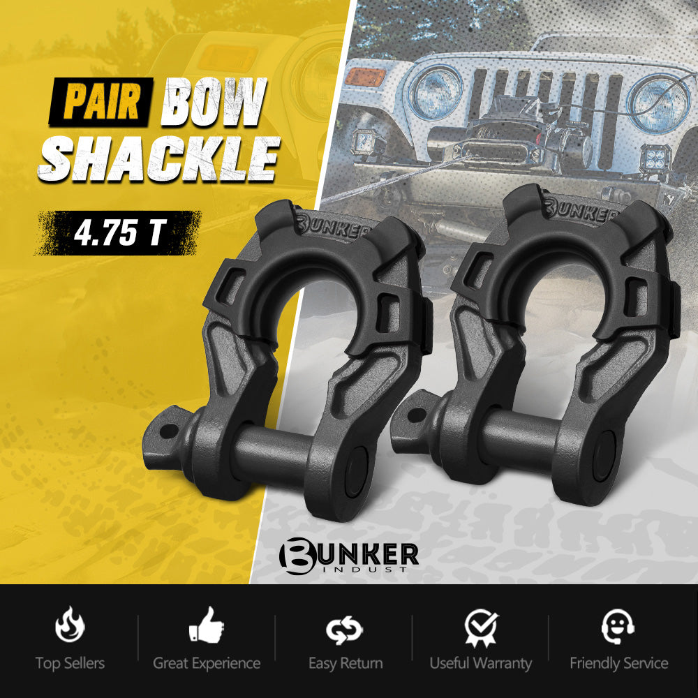 Bunker Indust Pair Bow Shackle 4.75Ton Rated 3/4” D-Ring with Isolator Black - Sunyee