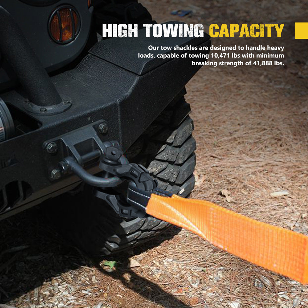 Bunker Indust Pair Bow Shackle 4.75Ton Rated 3/4” D-Ring with Isolator Black - Sunyee