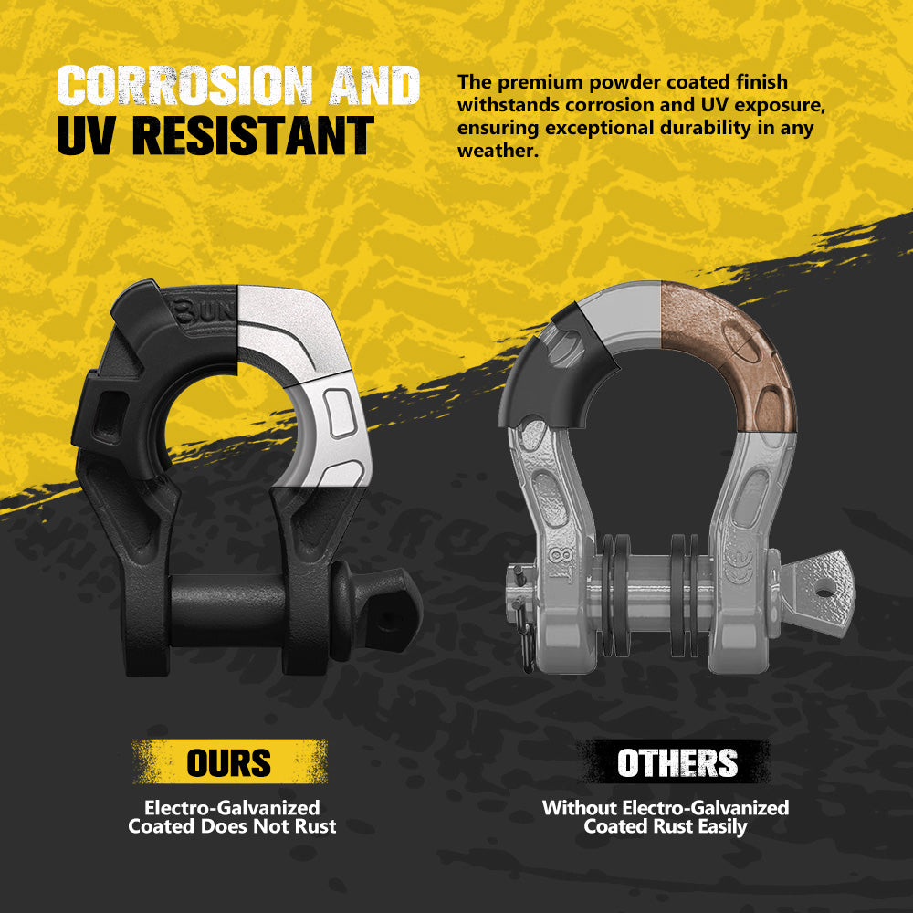 Bunker Indust Pair Bow Shackle 4.75Ton Rated 3/4” D-Ring with Isolator Black - Sunyee