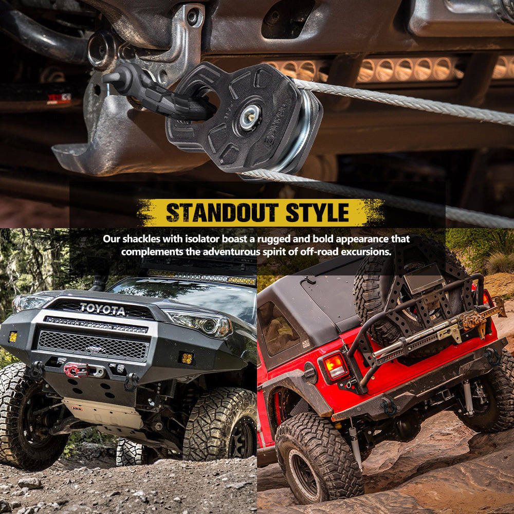 Bunker Indust Pair Bow Shackle 4.75Ton Rated 3/4” D-Ring with Isolator Black - Sunyee