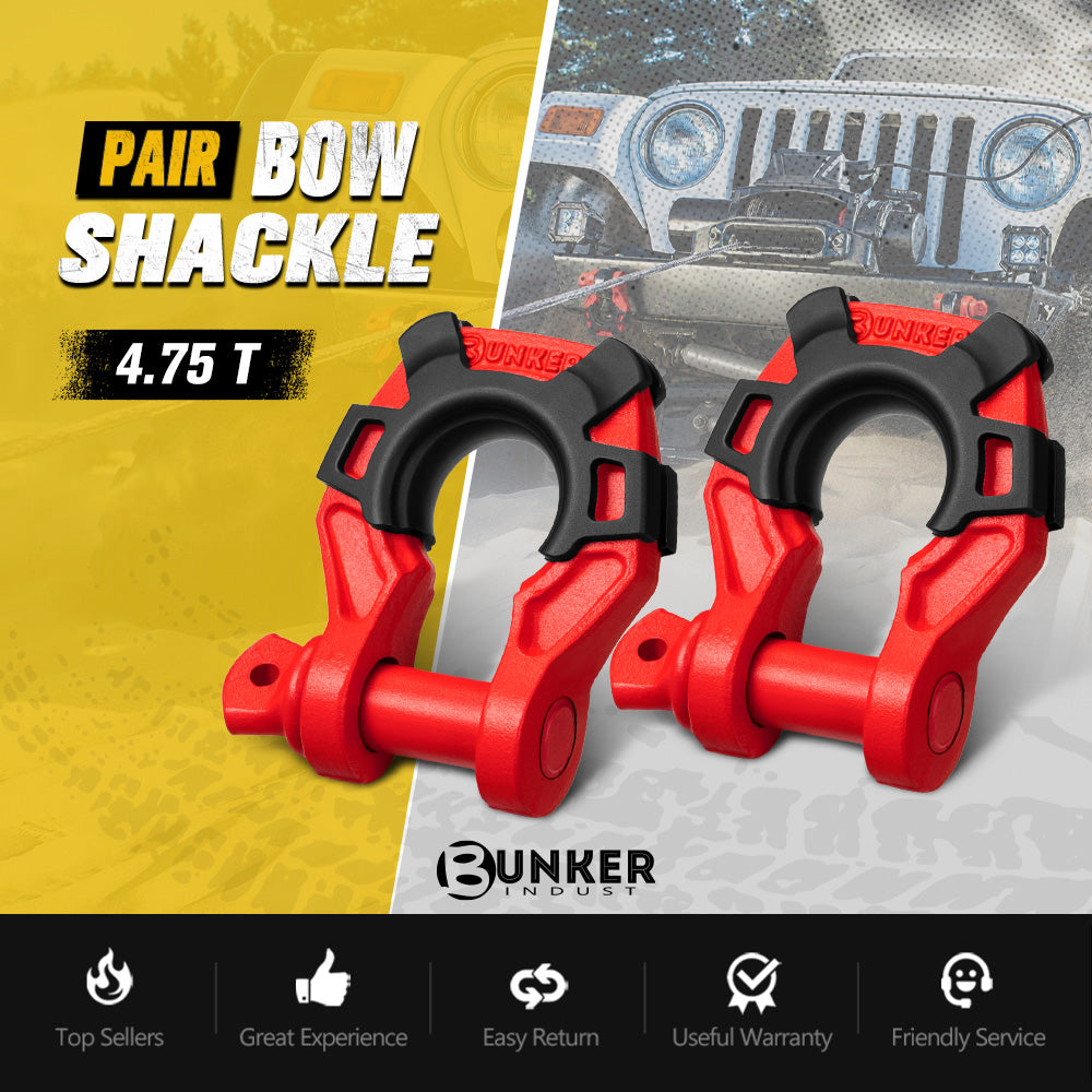 Bunker Indust Pair Bow Shackle 4.75Ton Rated 3/4” D-Ring with Isolator Red - Sunyee