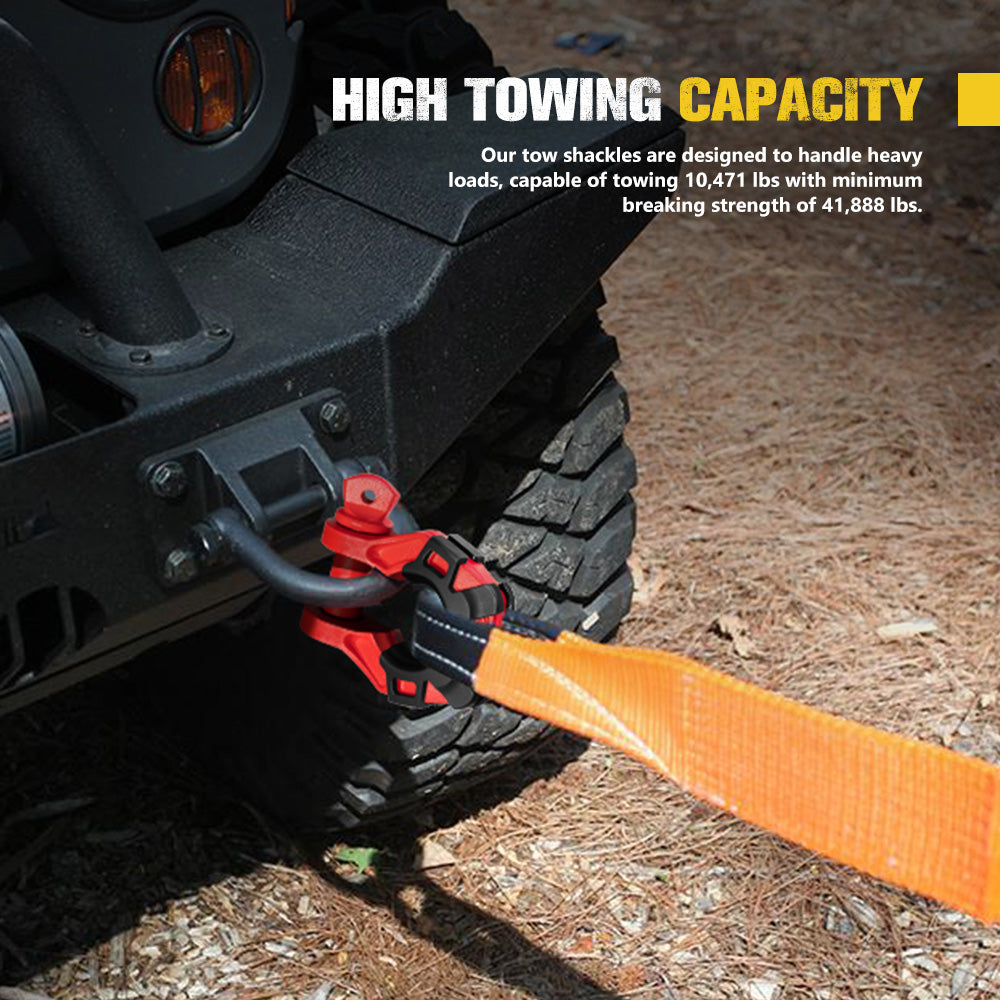 Bunker Indust Pair Bow Shackle 4.75Ton Rated 3/4” D-Ring with Isolator Red - Sunyee